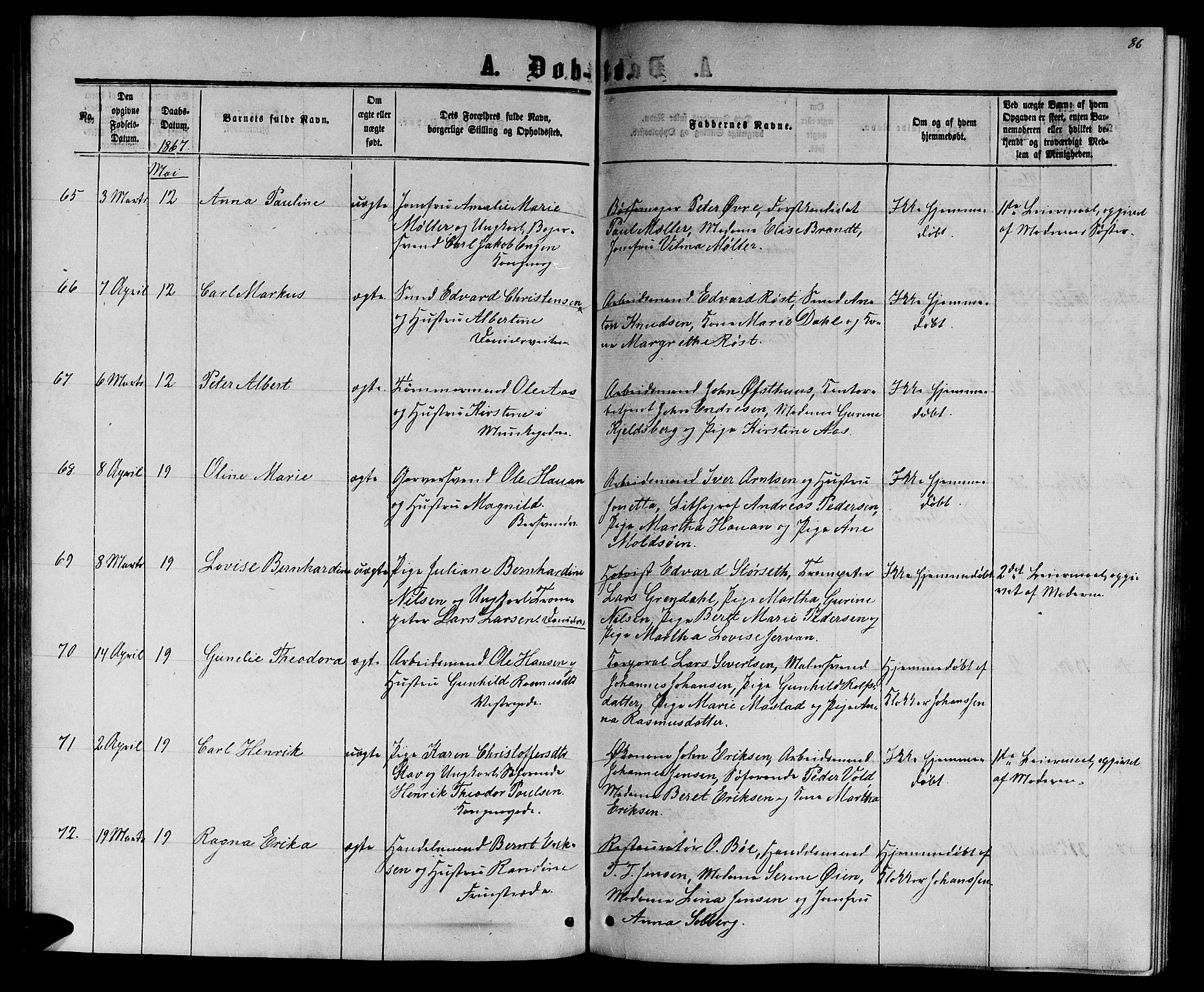 Ministerialprotokoller, klokkerbøker og fødselsregistre - Sør-Trøndelag, SAT/A-1456/601/L0087: Parish register (copy) no. 601C05, 1864-1881, p. 86