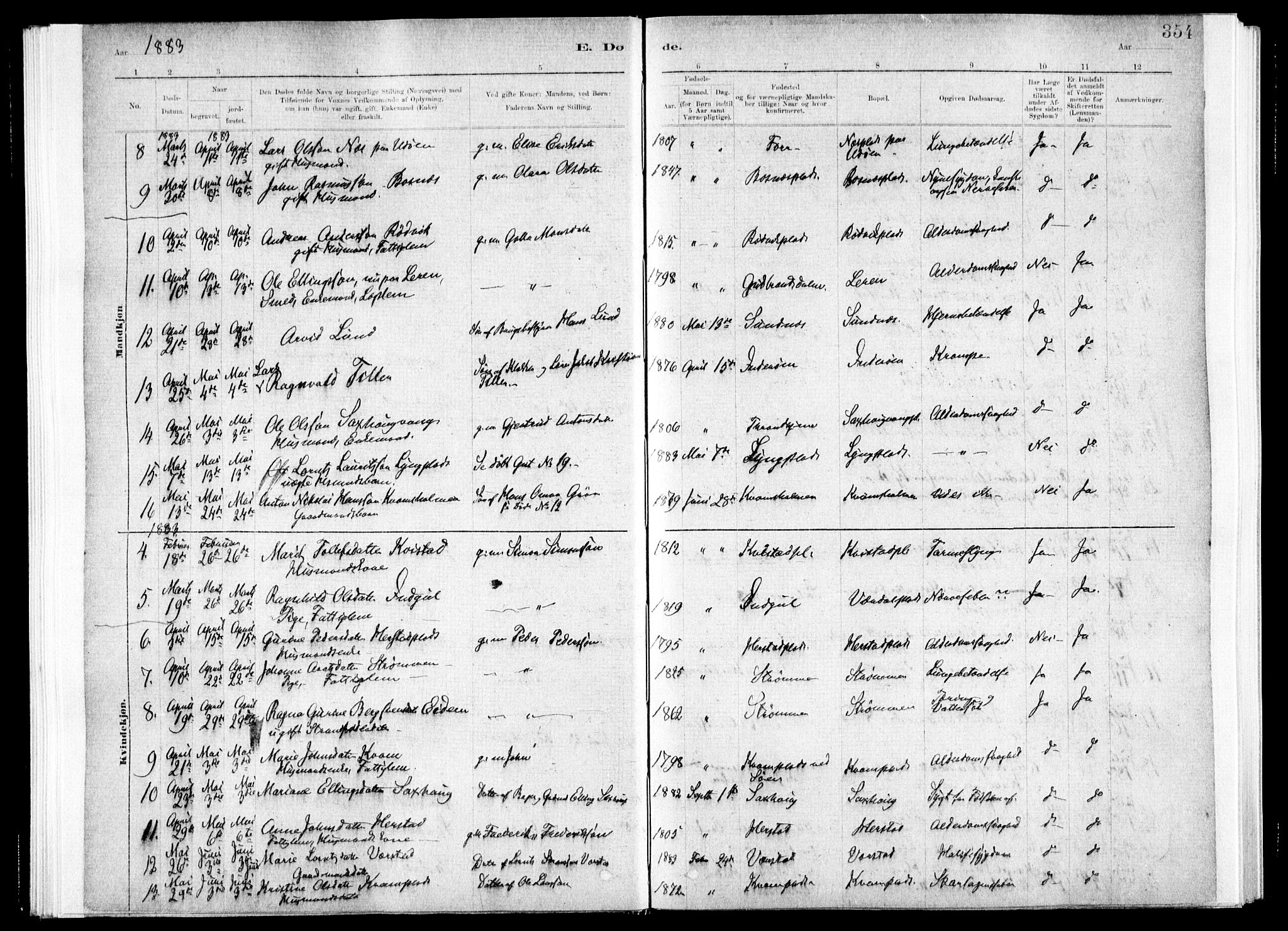 Ministerialprotokoller, klokkerbøker og fødselsregistre - Nord-Trøndelag, SAT/A-1458/730/L0285: Parish register (official) no. 730A10, 1879-1914, p. 354