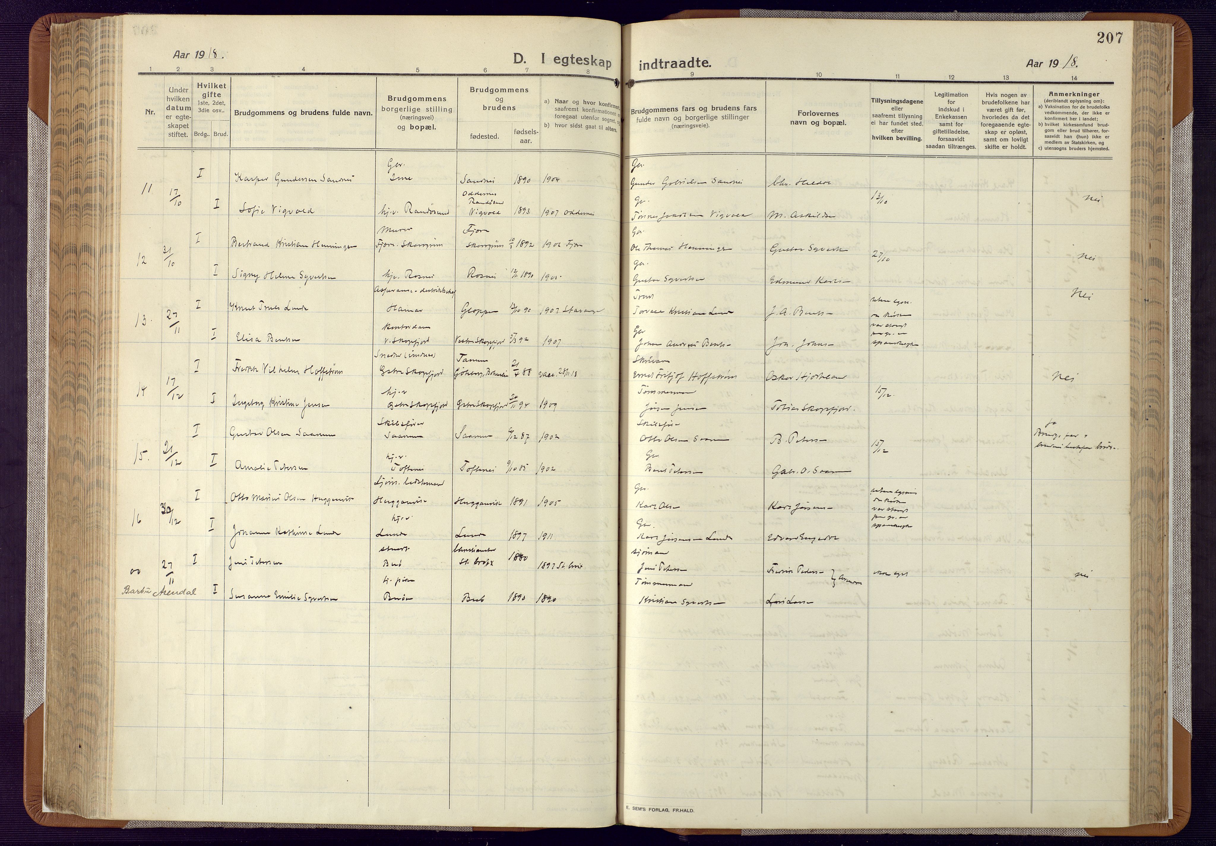 Mandal sokneprestkontor, AV/SAK-1111-0030/F/Fa/Faa/L0022: Parish register (official) no. A 22, 1913-1925, p. 207