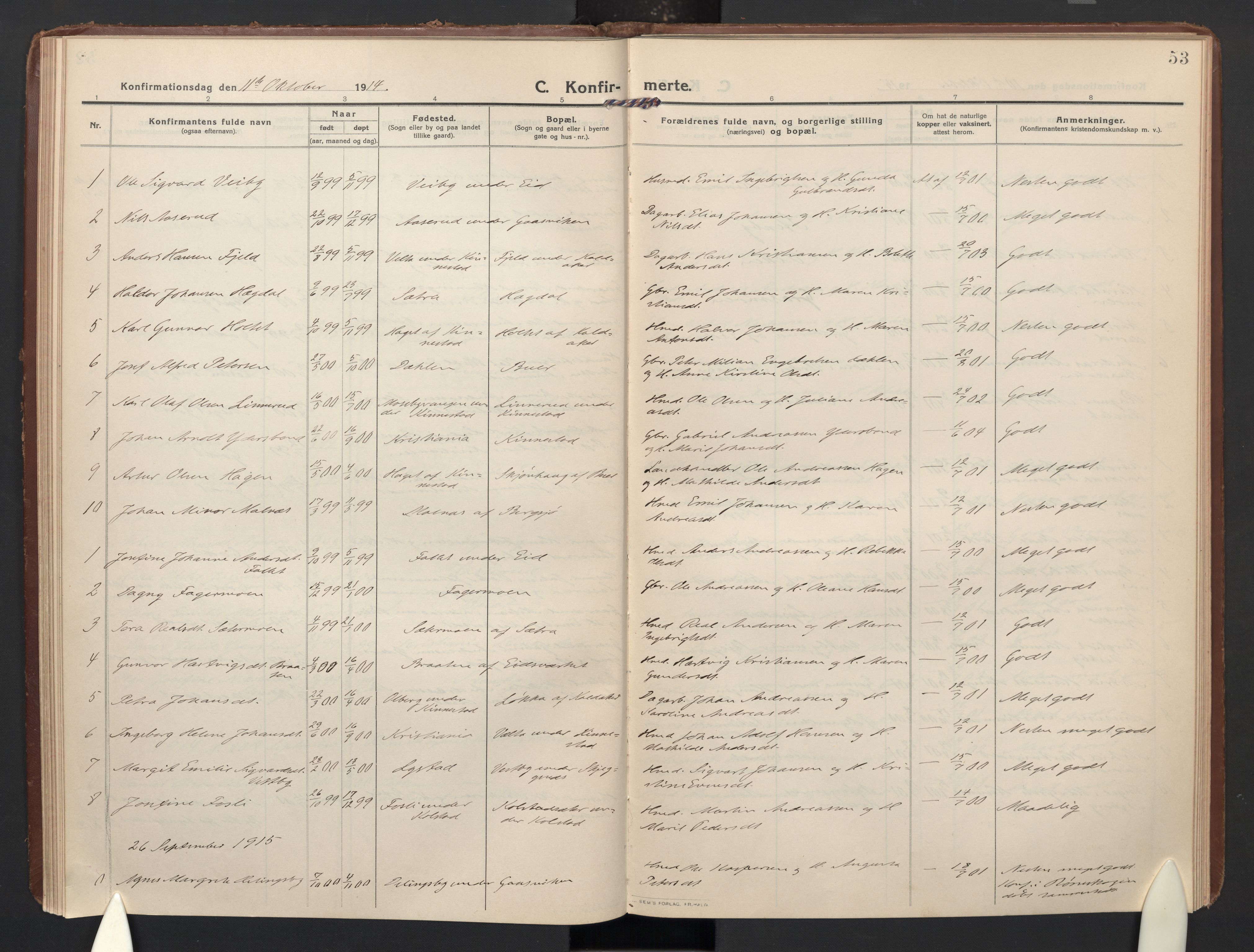 Høland prestekontor Kirkebøker, SAO/A-10346a/F/Fc: Parish register (official) no. III 4, 1912-1924, p. 53
