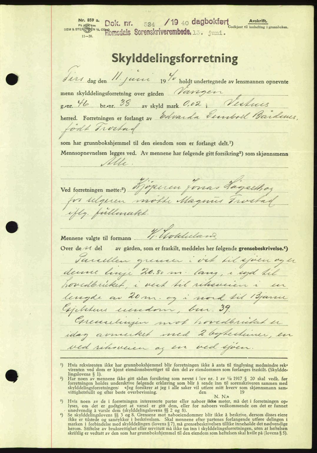 Romsdal sorenskriveri, AV/SAT-A-4149/1/2/2C: Mortgage book no. A8, 1939-1940, Diary no: : 524/1940