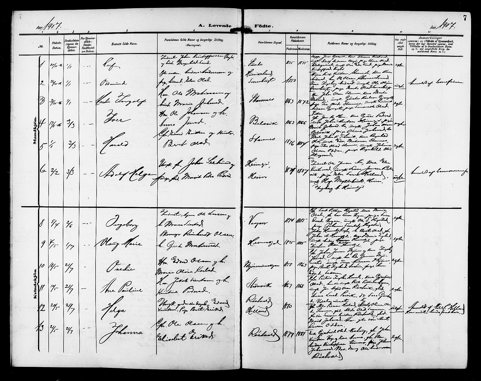 Ministerialprotokoller, klokkerbøker og fødselsregistre - Sør-Trøndelag, AV/SAT-A-1456/633/L0520: Parish register (copy) no. 633C02, 1906-1921, p. 7