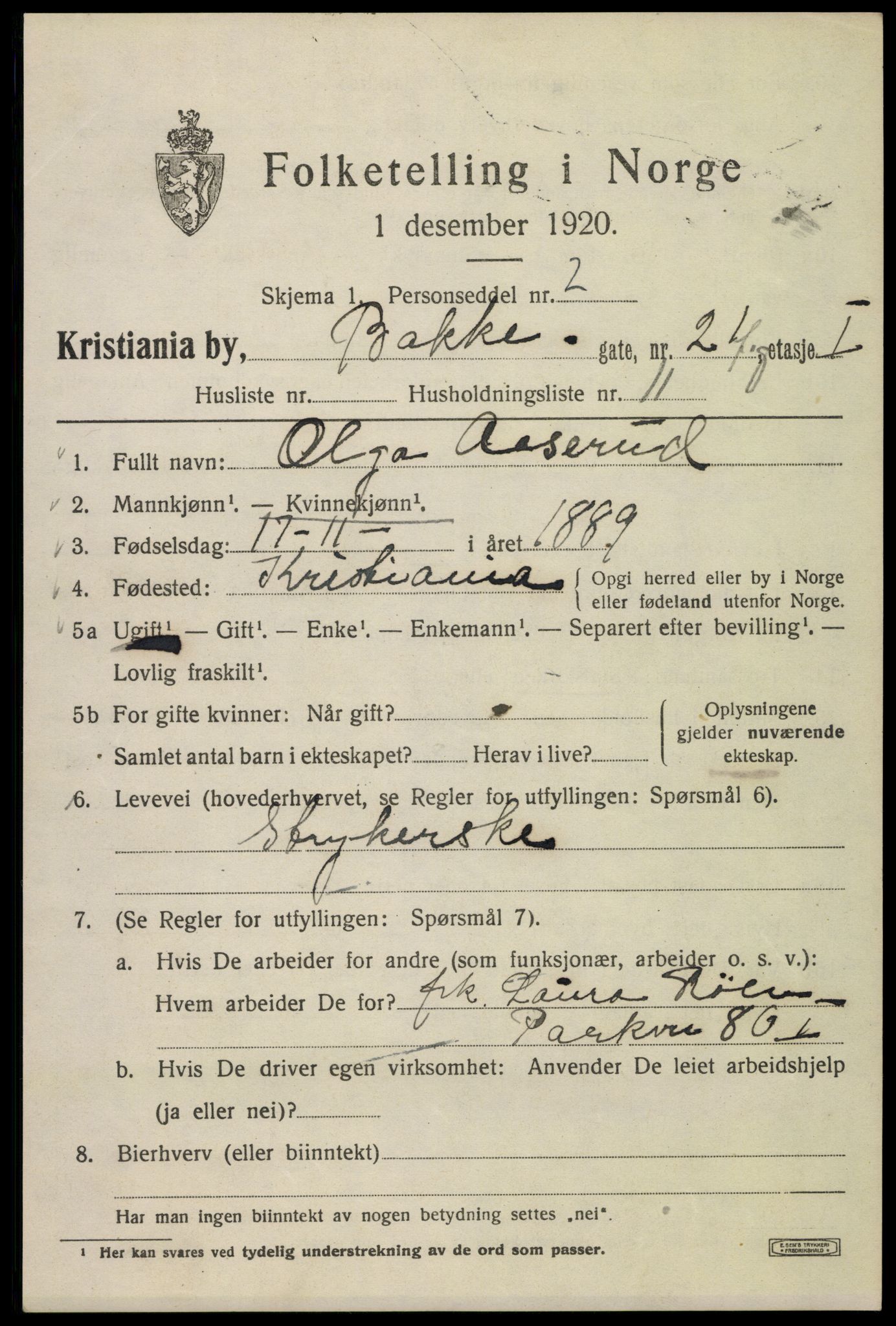 SAO, 1920 census for Kristiania, 1920, p. 148577