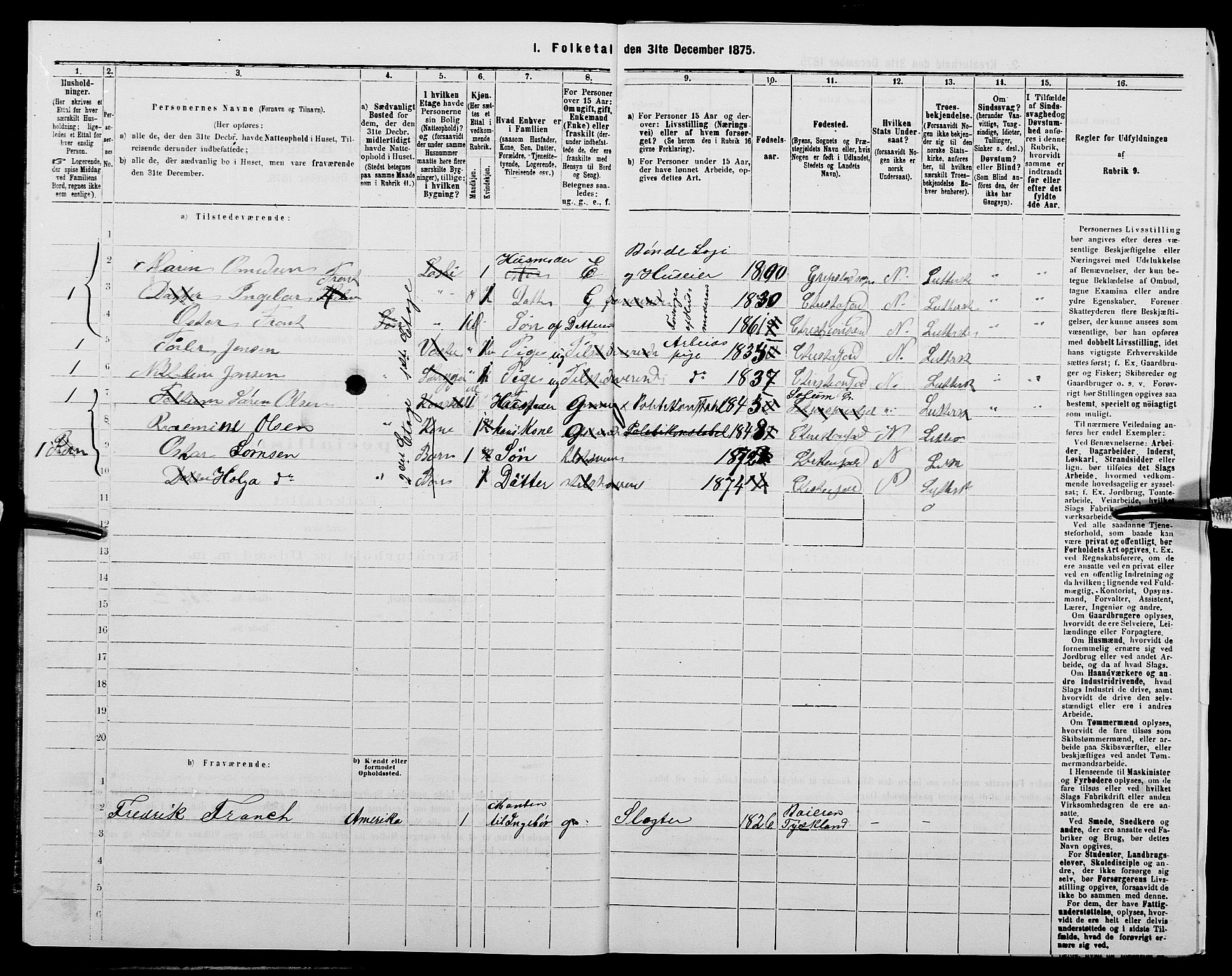 SAK, 1875 census for 1001P Kristiansand, 1875, p. 1473