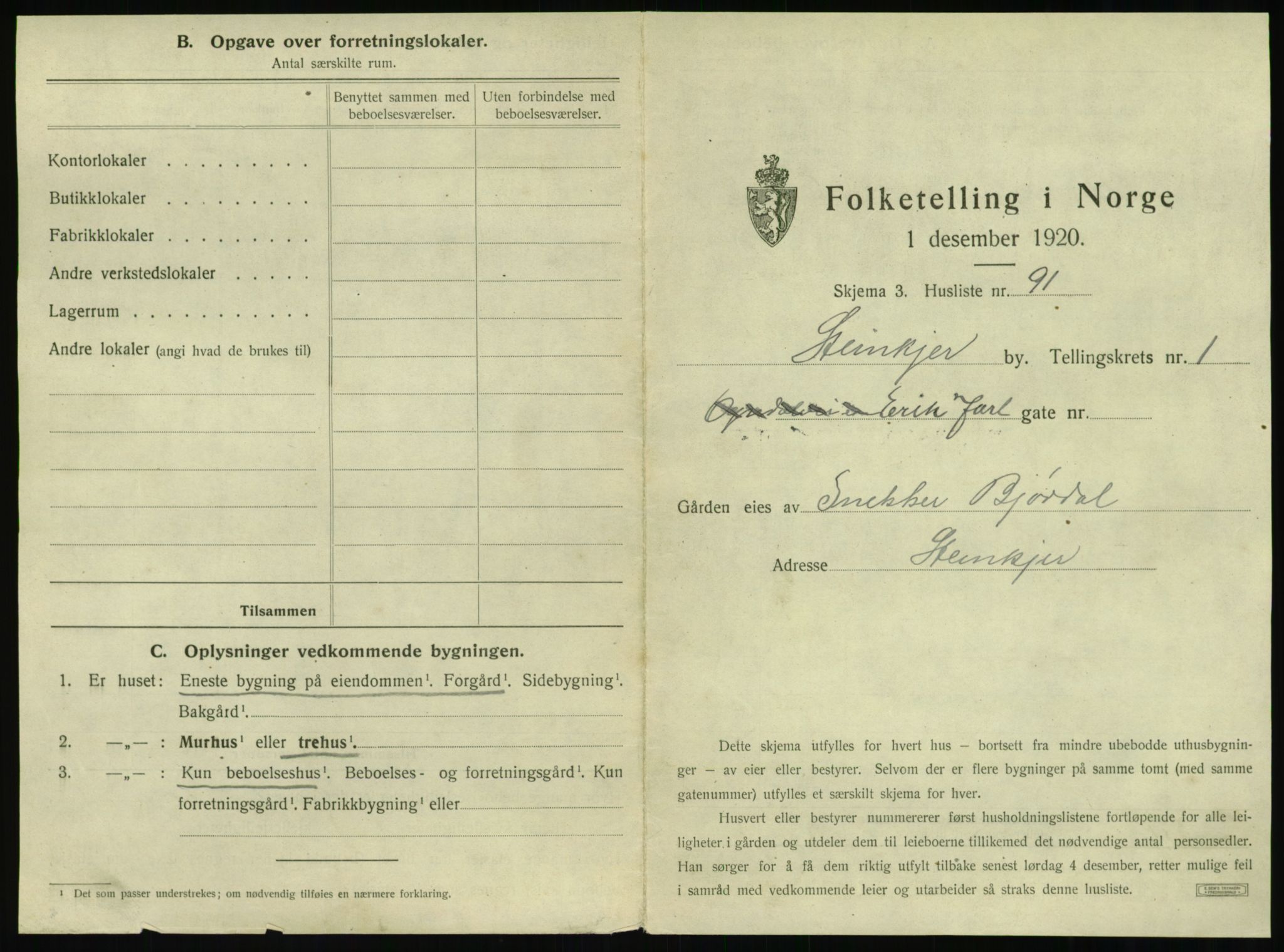 SAT, 1920 census for Steinkjer, 1920, p. 248