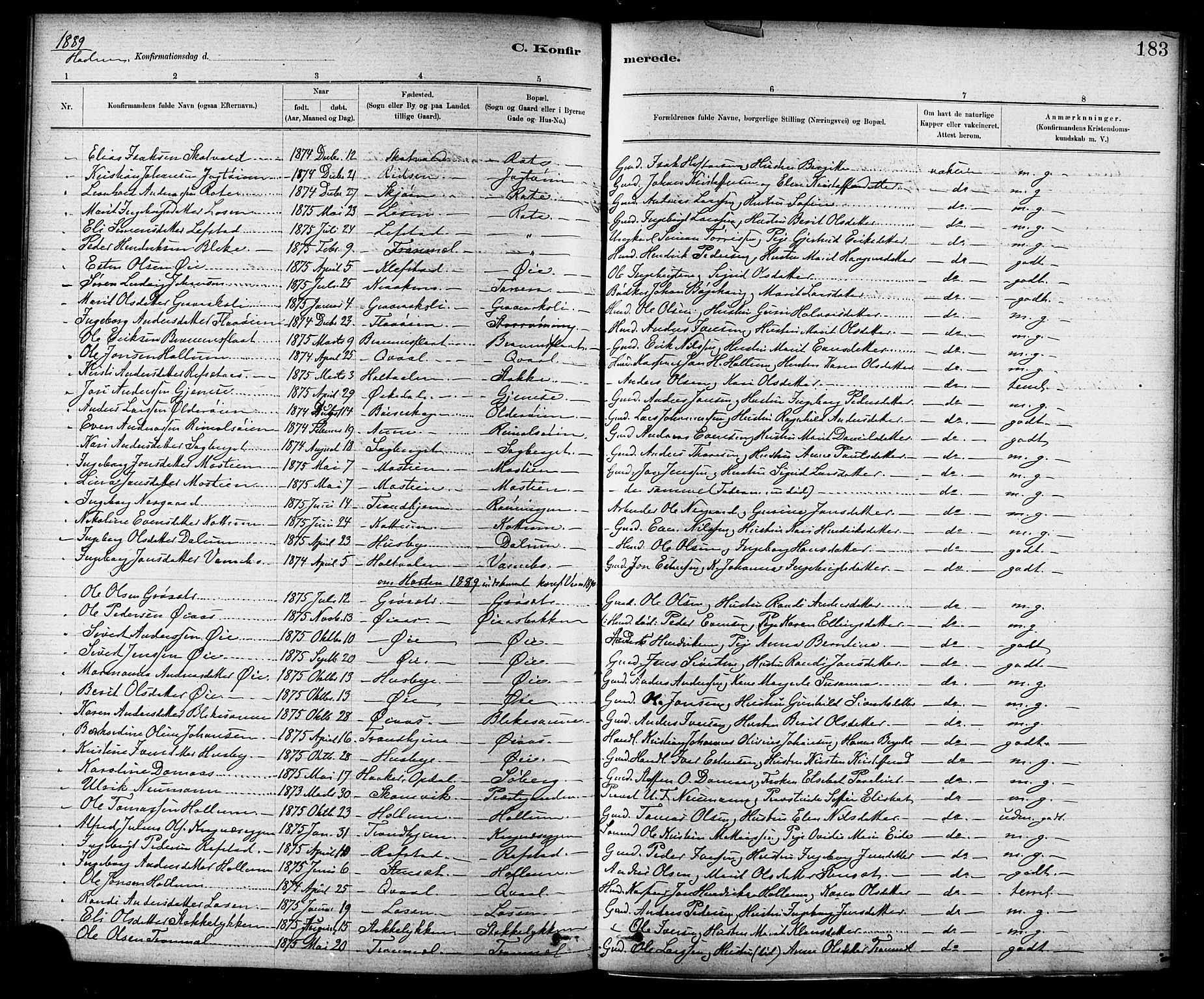 Ministerialprotokoller, klokkerbøker og fødselsregistre - Sør-Trøndelag, SAT/A-1456/691/L1094: Parish register (copy) no. 691C05, 1879-1911, p. 183