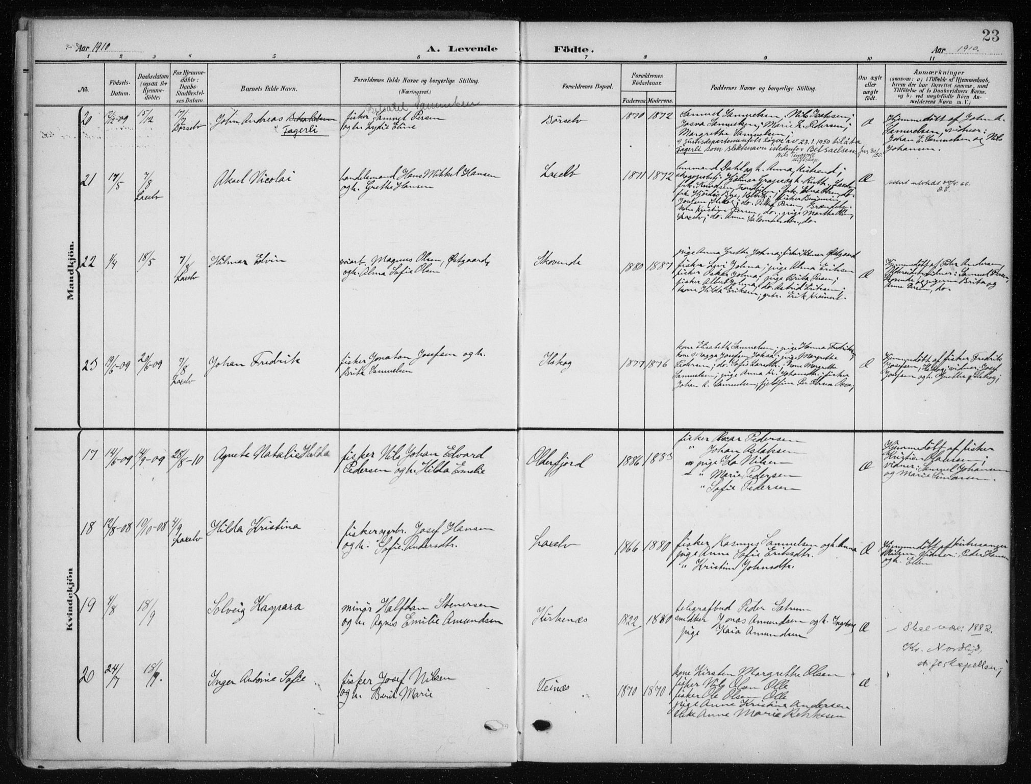 Kistrand/Porsanger sokneprestembete, SATØ/S-1351/H/Ha/L0014.kirke: Parish register (official) no. 14, 1908-1917, p. 23