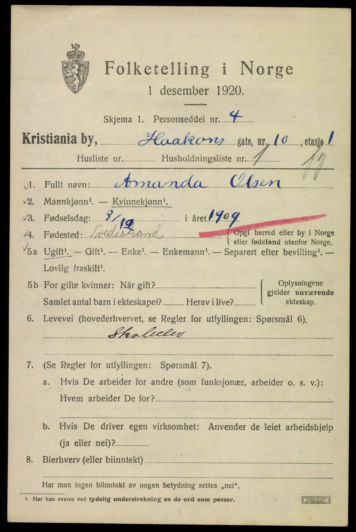 SAO, 1920 census for Kristiania, 1920, p. 264707