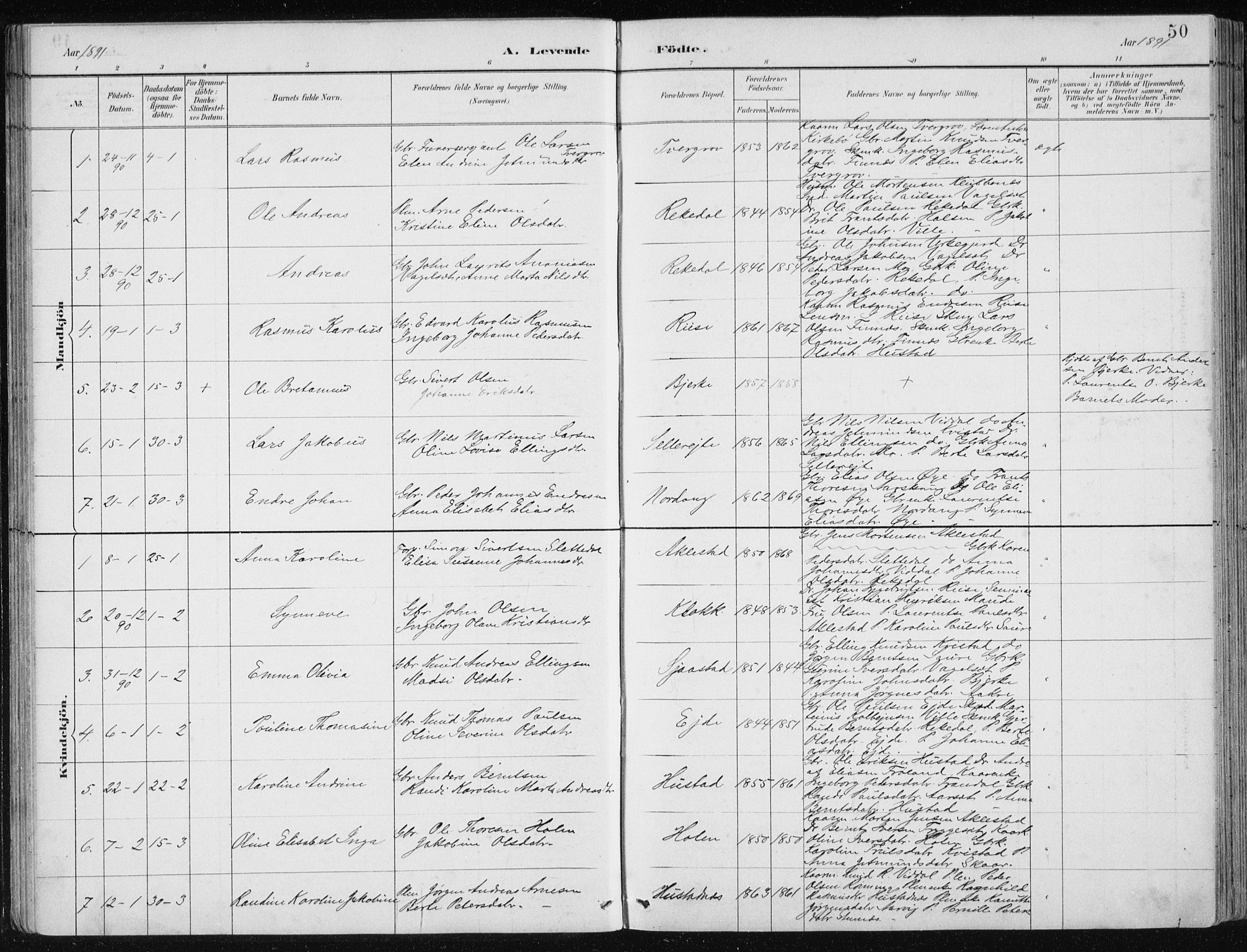 Ministerialprotokoller, klokkerbøker og fødselsregistre - Møre og Romsdal, AV/SAT-A-1454/515/L0215: Parish register (copy) no. 515C02, 1884-1906, p. 50