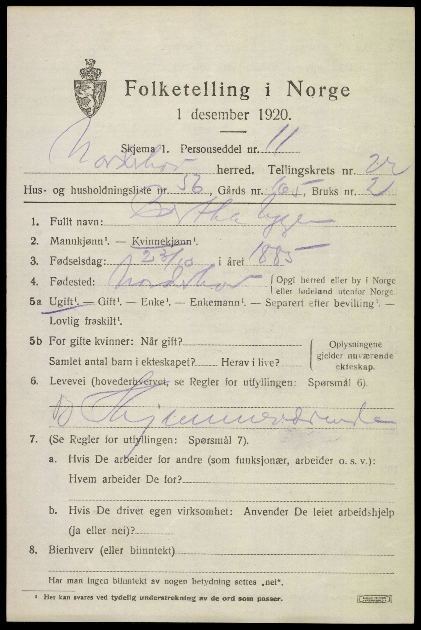 SAKO, 1920 census for Norderhov, 1920, p. 23204