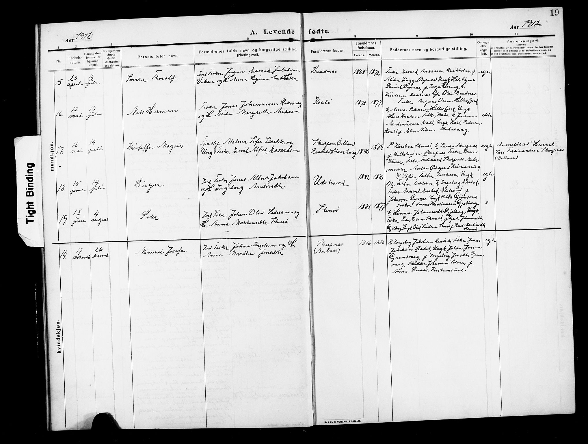 Ministerialprotokoller, klokkerbøker og fødselsregistre - Møre og Romsdal, AV/SAT-A-1454/582/L0949: Parish register (copy) no. 582C01, 1909-1925, p. 19