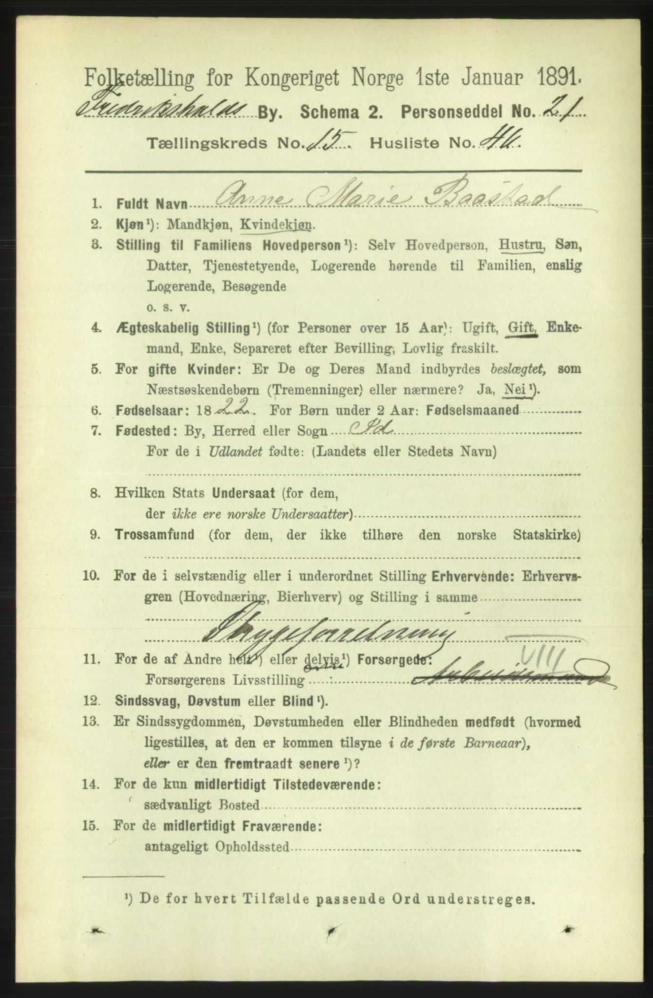 RA, 1891 census for 0101 Fredrikshald, 1891, p. 10011