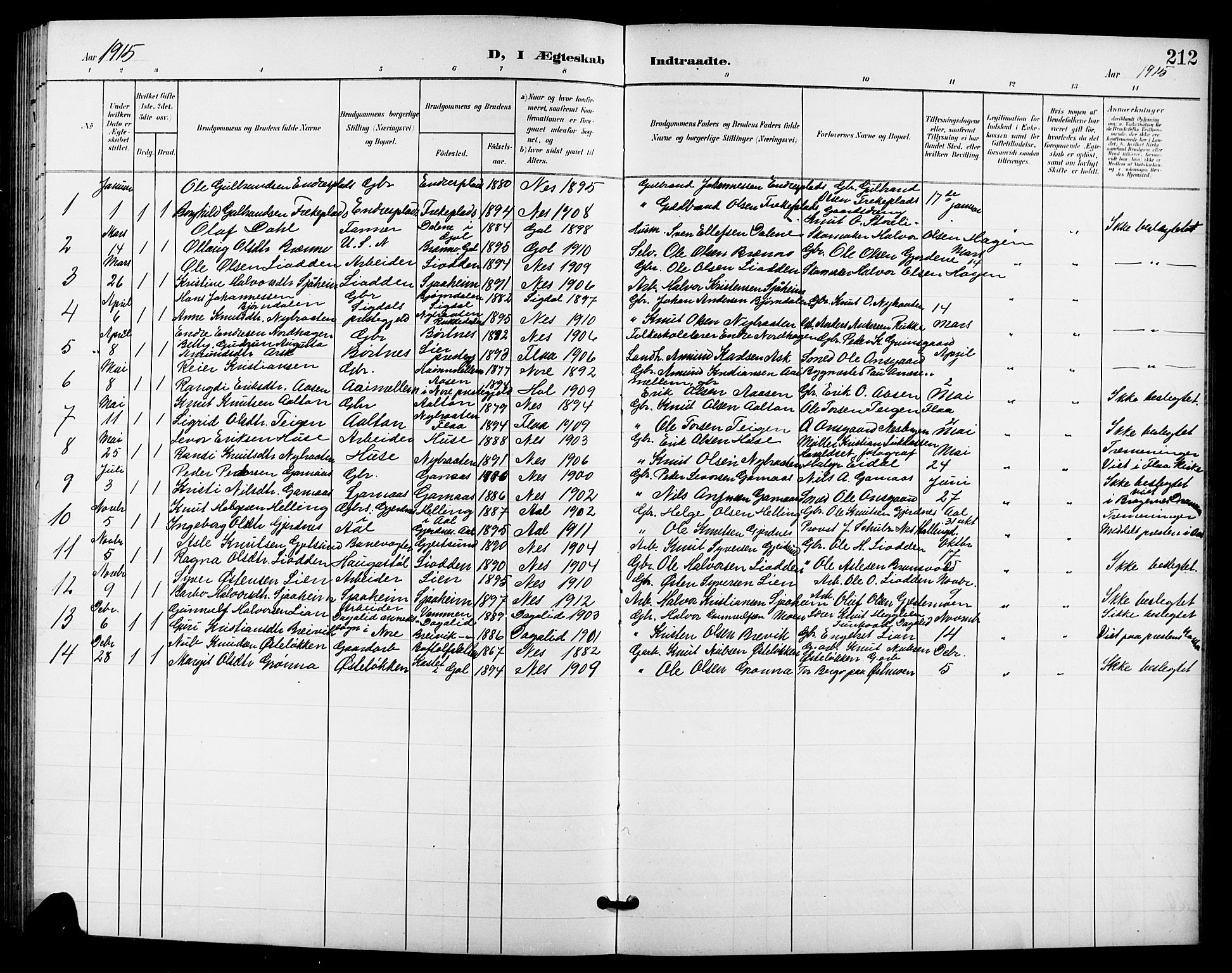 Nes kirkebøker, SAKO/A-236/G/Ga/L0004: Parish register (copy) no. I 4, 1900-1925, p. 212