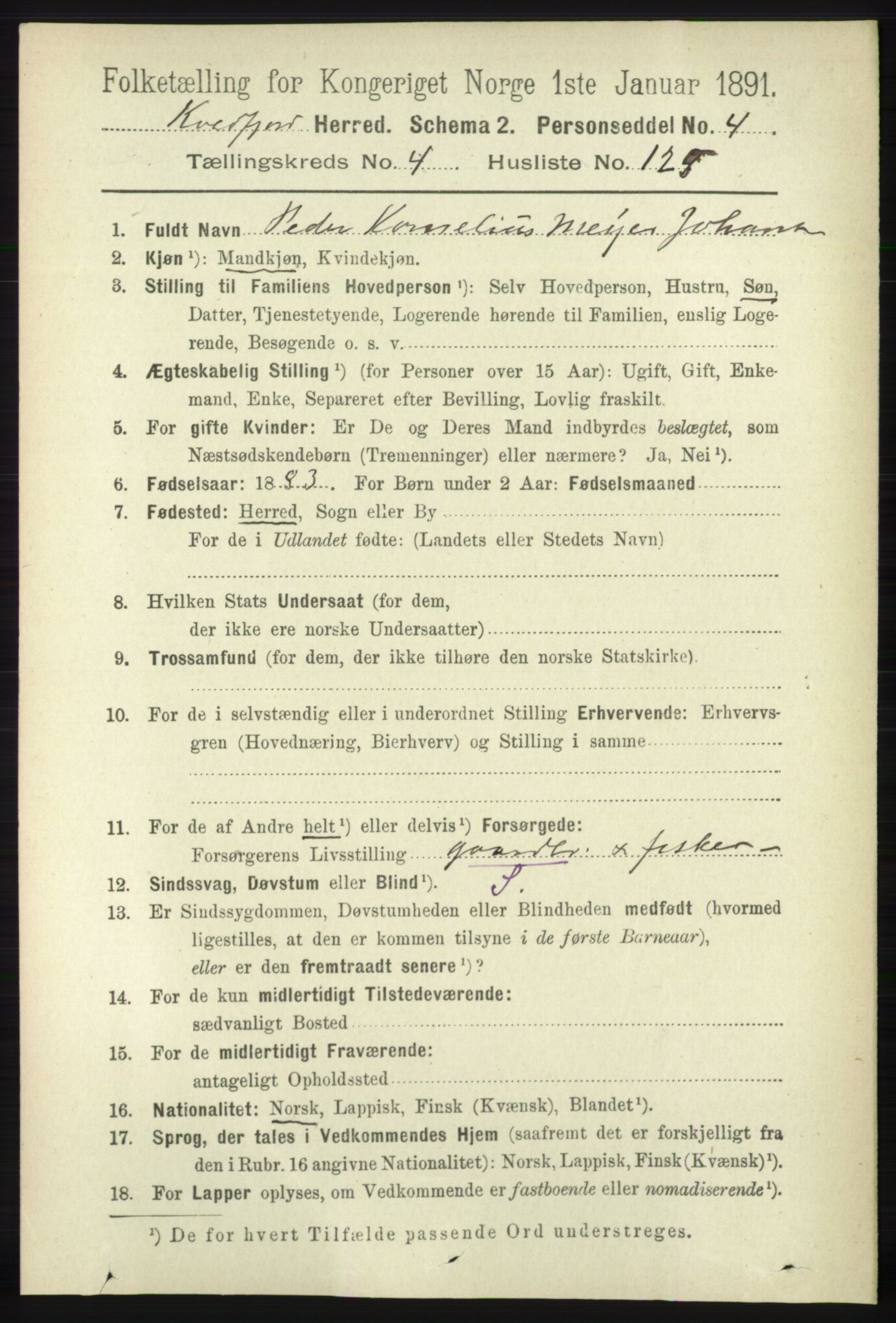 RA, 1891 census for 1911 Kvæfjord, 1891, p. 2691