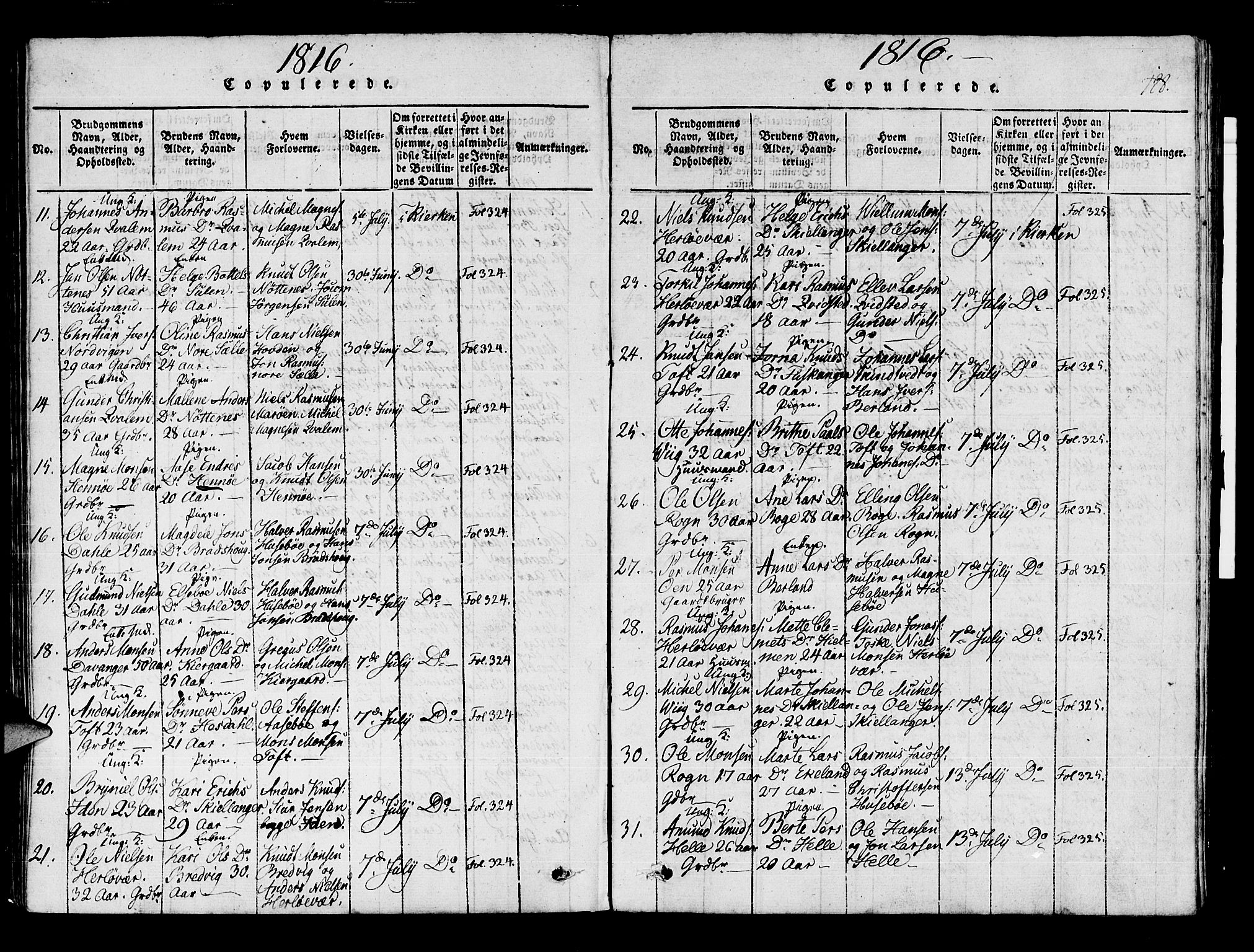 Manger sokneprestembete, SAB/A-76801/H/Haa: Parish register (official) no. A 3, 1816-1824, p. 188