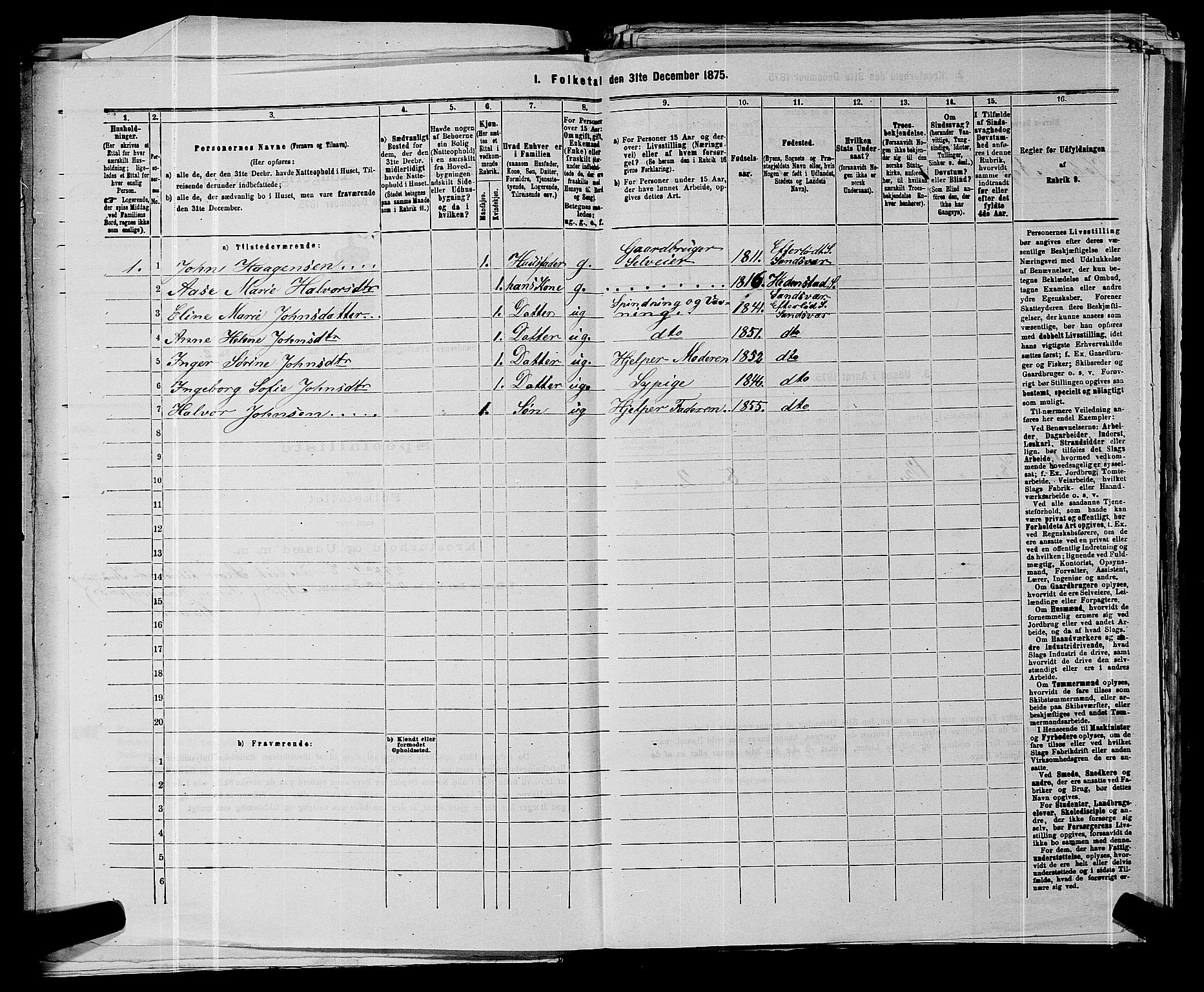 SAKO, 1875 census for 0629P Sandsvær, 1875, p. 873