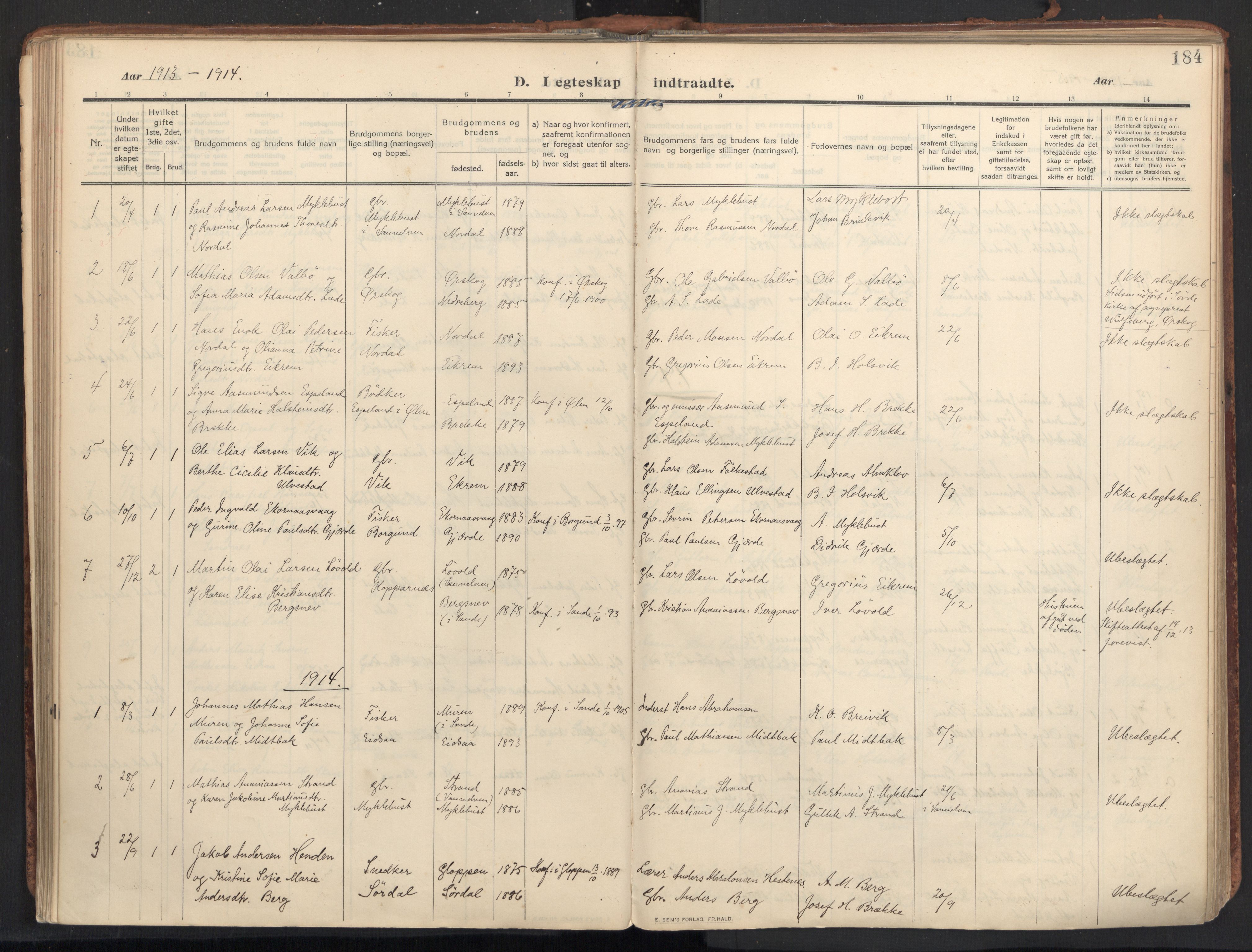 Ministerialprotokoller, klokkerbøker og fødselsregistre - Møre og Romsdal, AV/SAT-A-1454/502/L0026: Parish register (official) no. 502A04, 1909-1933, p. 184