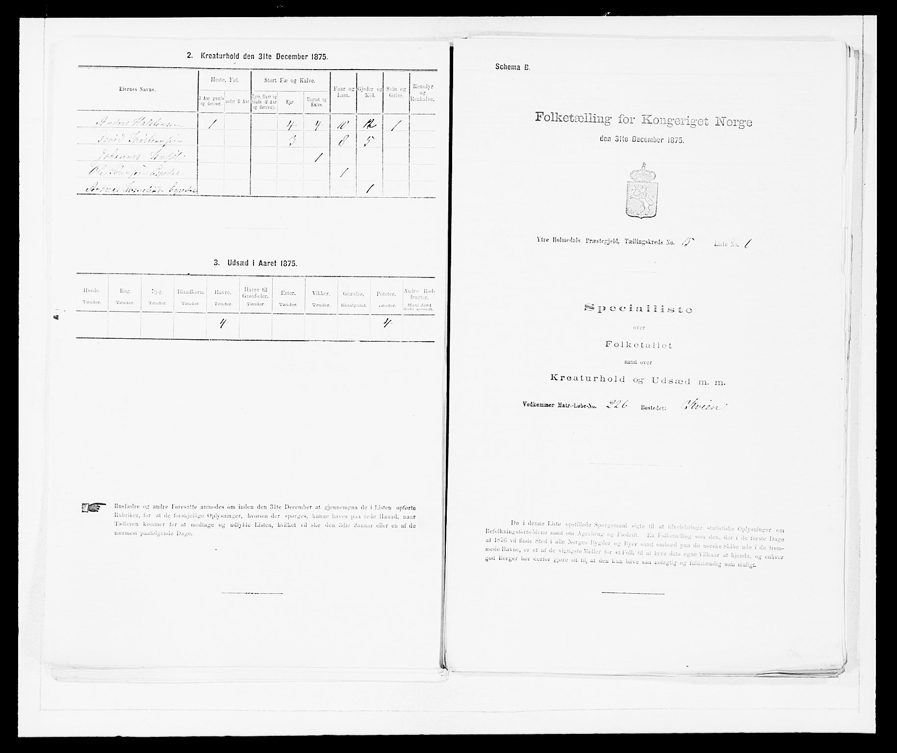 SAB, 1875 census for 1429P Ytre Holmedal, 1875, p. 1033