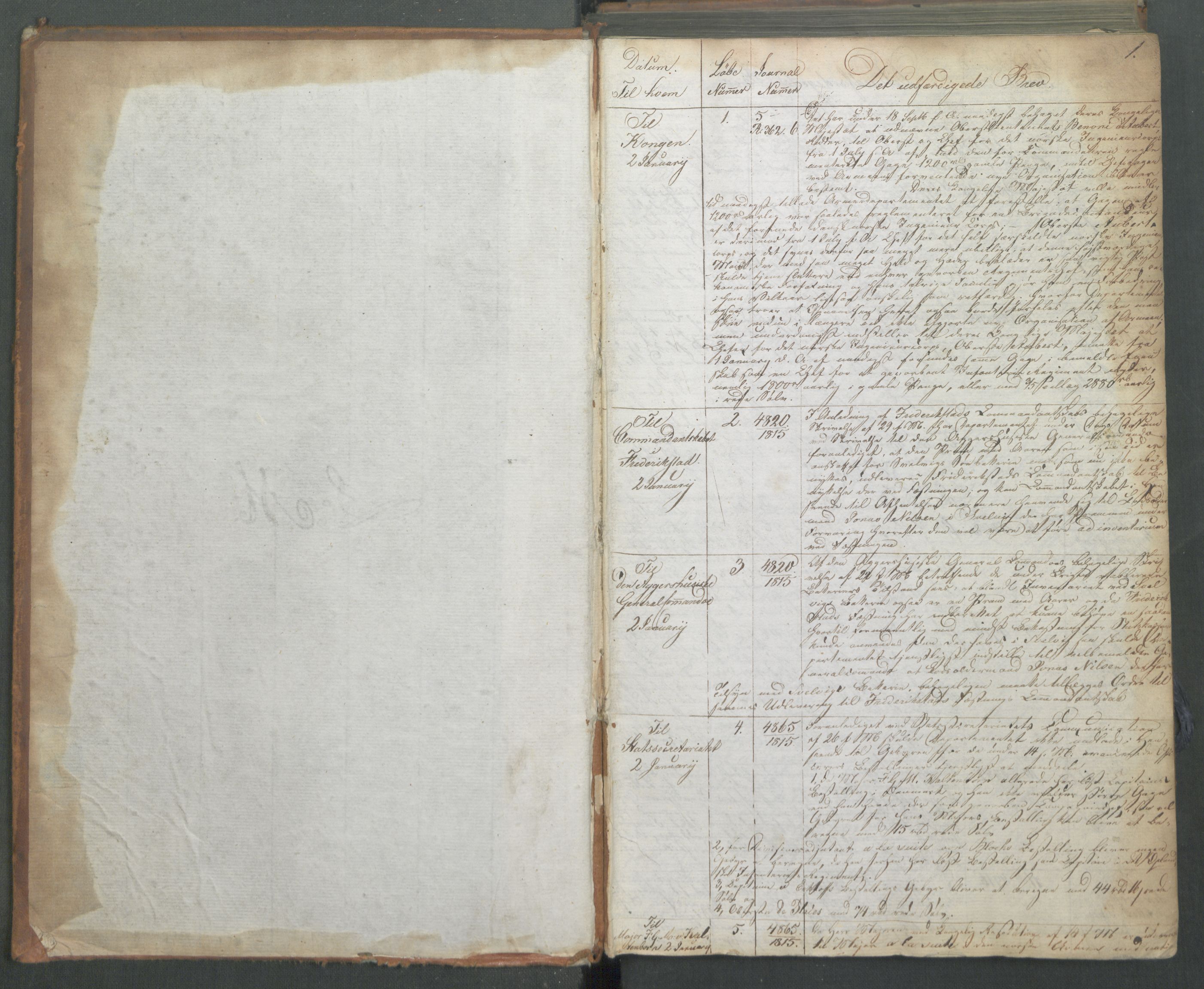 Armédepartementet, AV/RA-RAFA-3493/B/Ba/L0006: 6. Departements Kopibog, 1816, p. 1