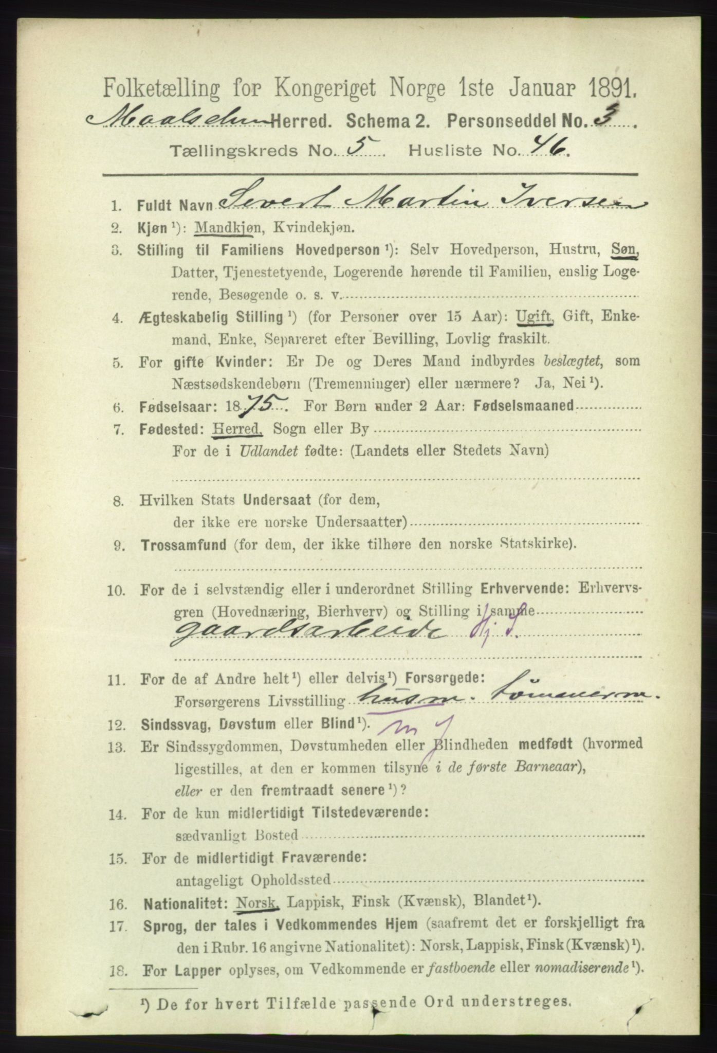 RA, 1891 census for 1924 Målselv, 1891, p. 1933