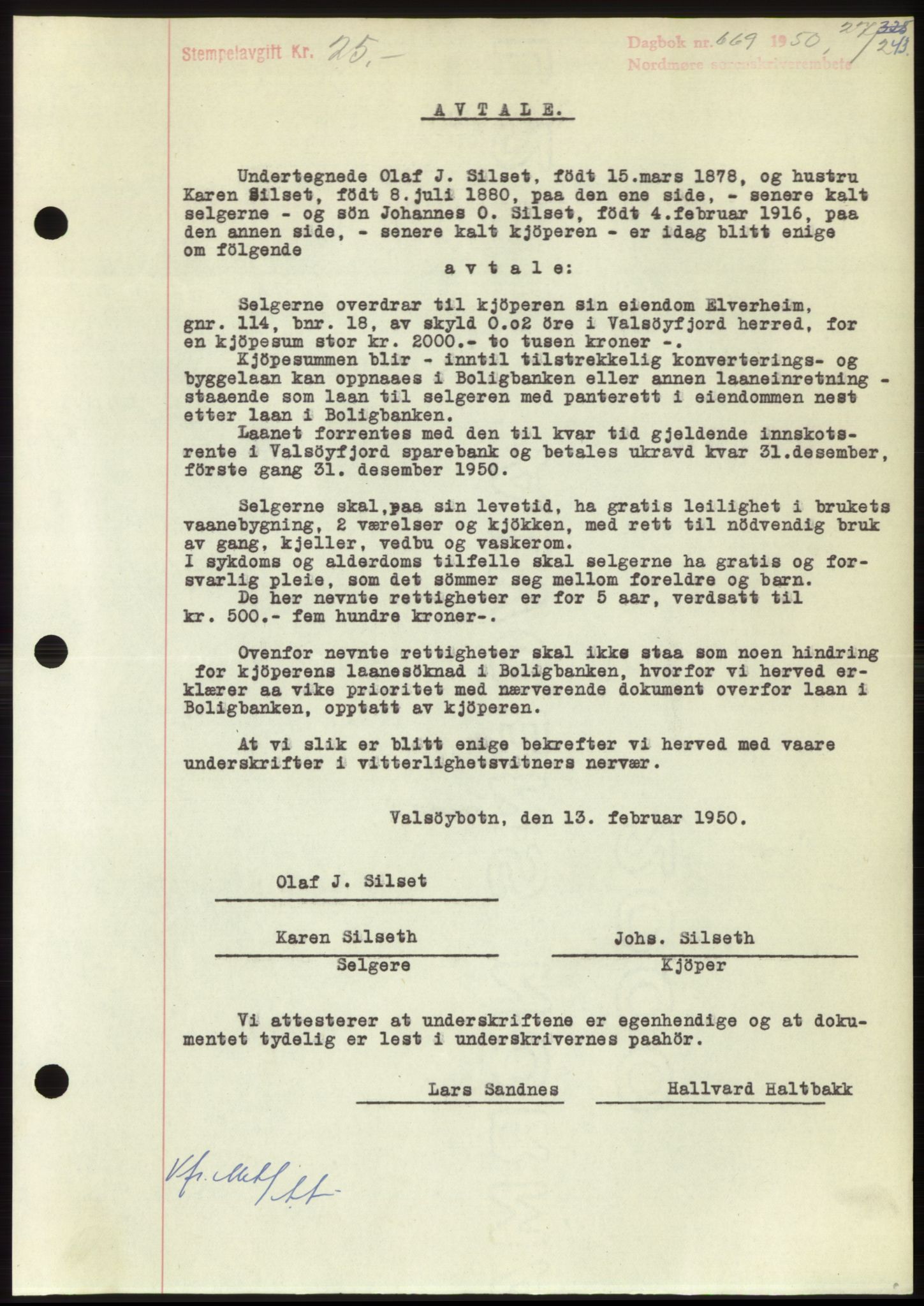 Nordmøre sorenskriveri, AV/SAT-A-4132/1/2/2Ca: Mortgage book no. B104, 1950-1950, Diary no: : 669/1950