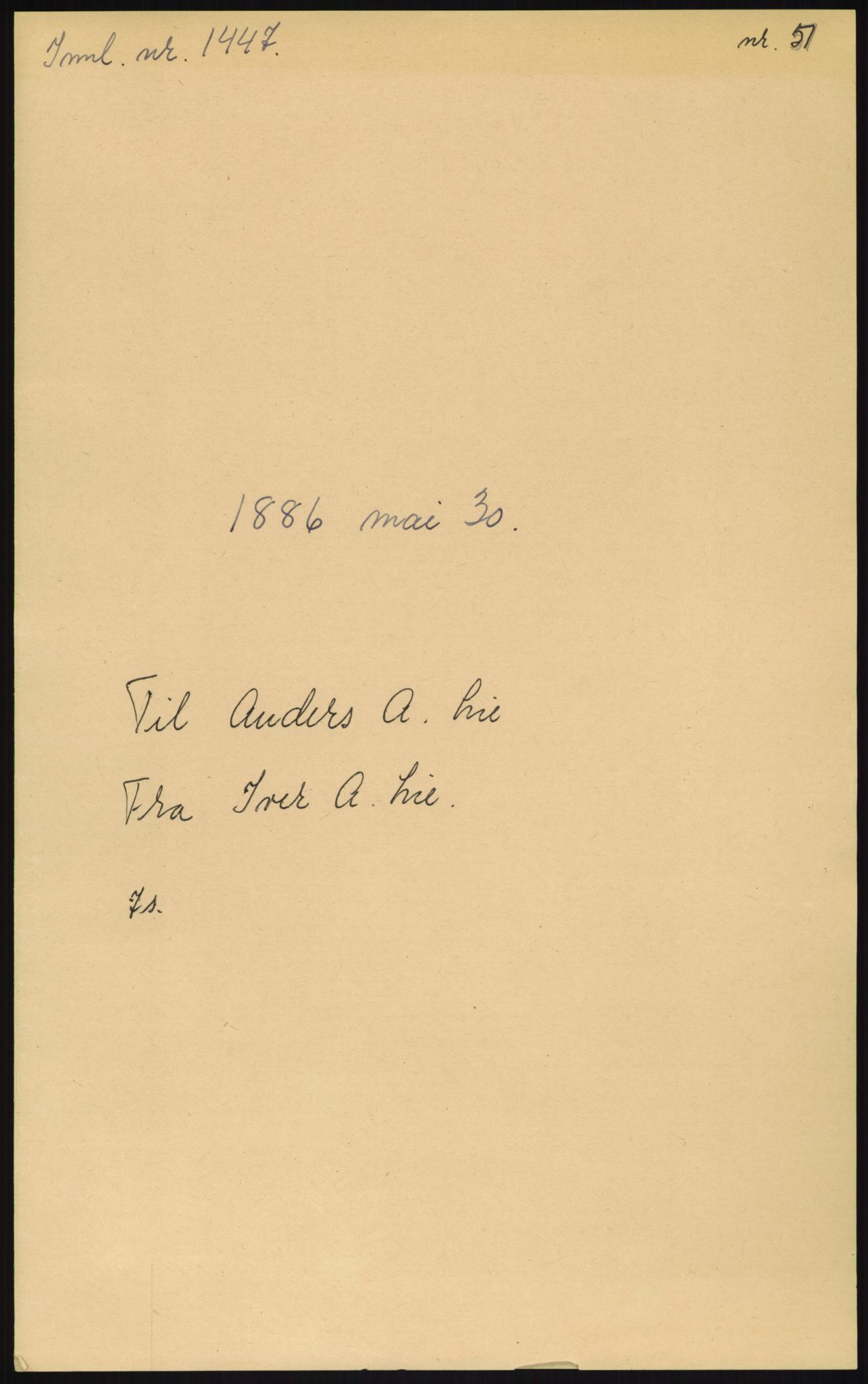 Samlinger til kildeutgivelse, Amerikabrevene, RA/EA-4057/F/L0012: Innlån fra Oppland: Lie (brevnr 1-78), 1838-1914, p. 719