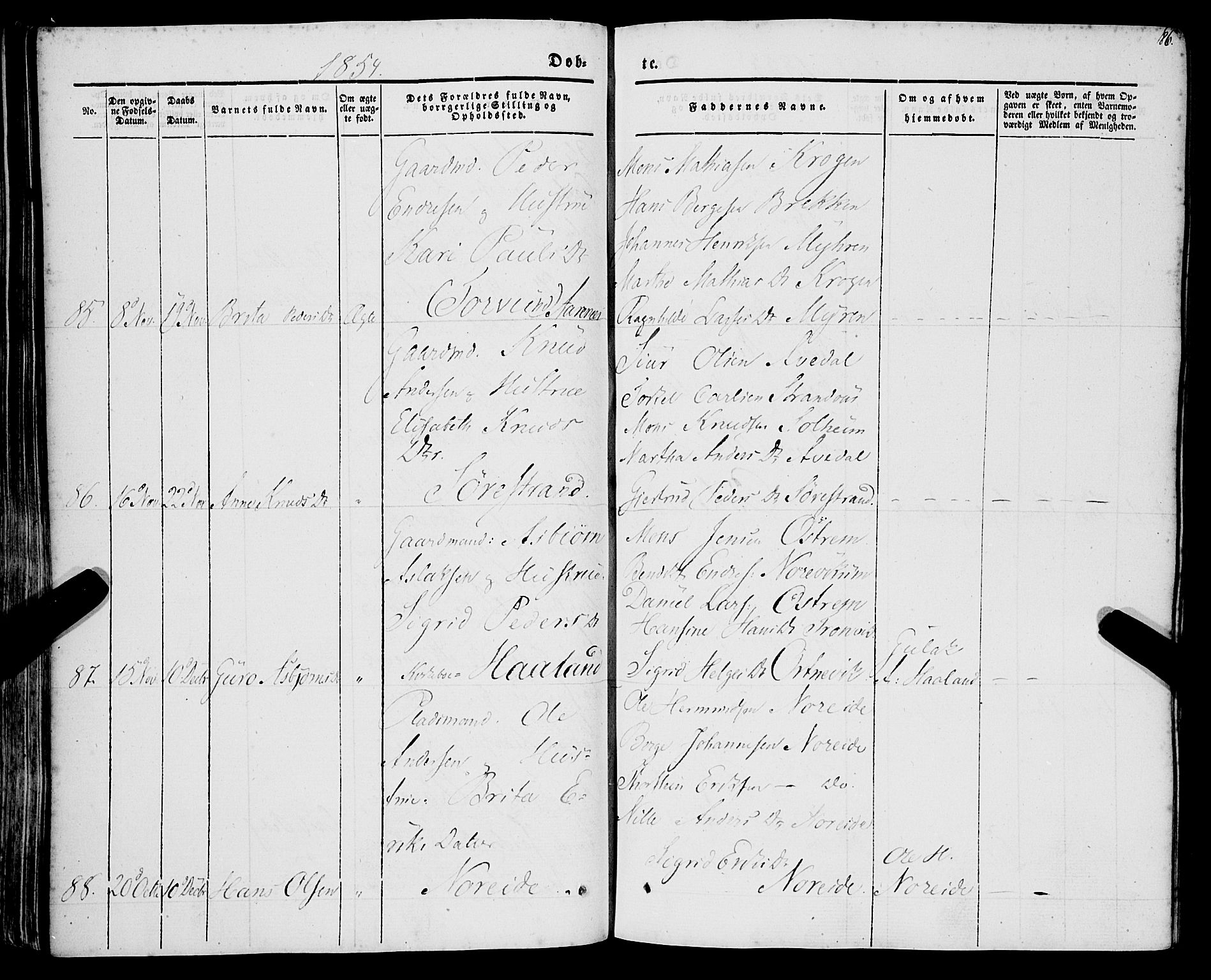 Lavik sokneprestembete, SAB/A-80901: Parish register (official) no. A 3, 1843-1863, p. 86