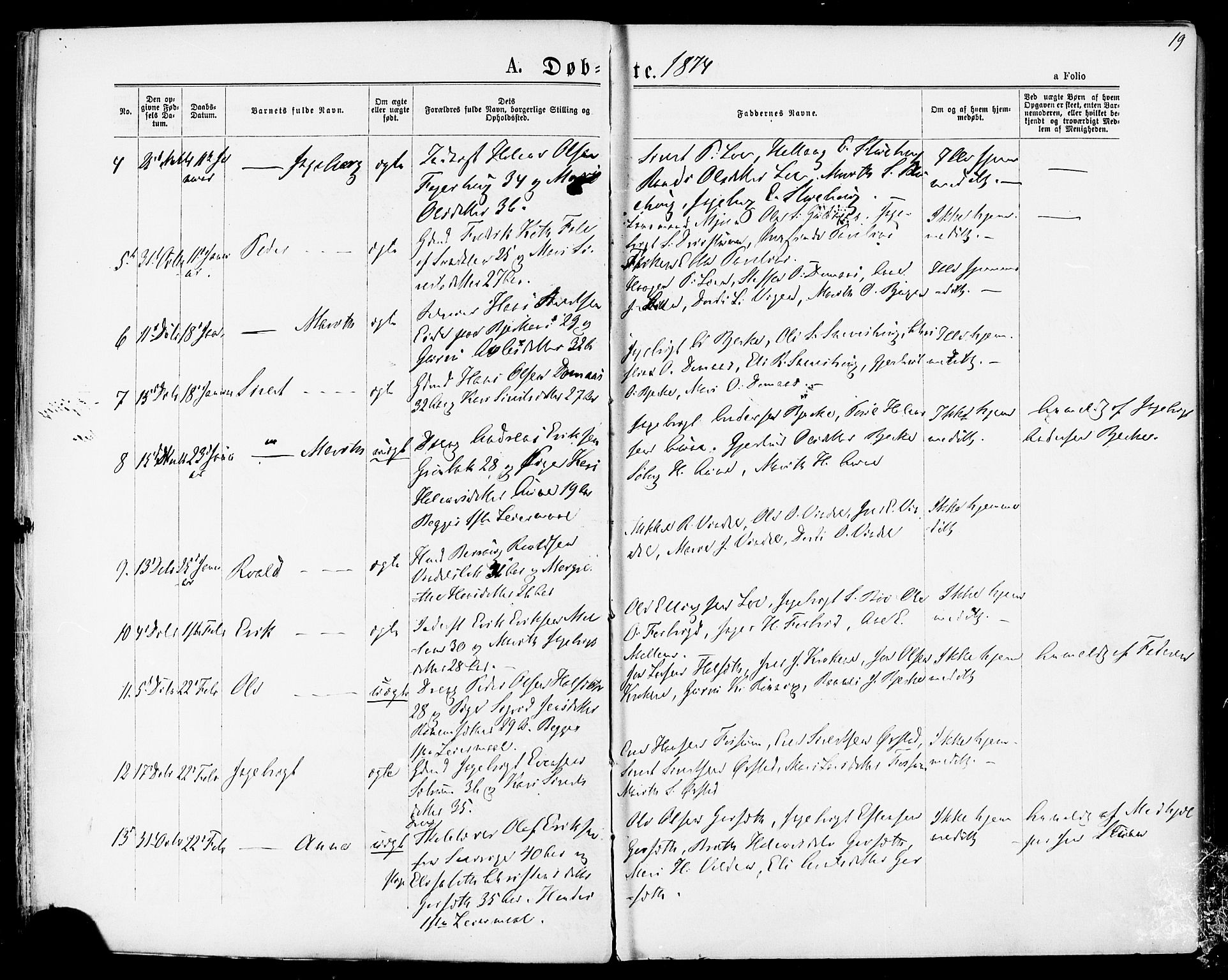 Ministerialprotokoller, klokkerbøker og fødselsregistre - Sør-Trøndelag, SAT/A-1456/678/L0900: Parish register (official) no. 678A09, 1872-1881, p. 19
