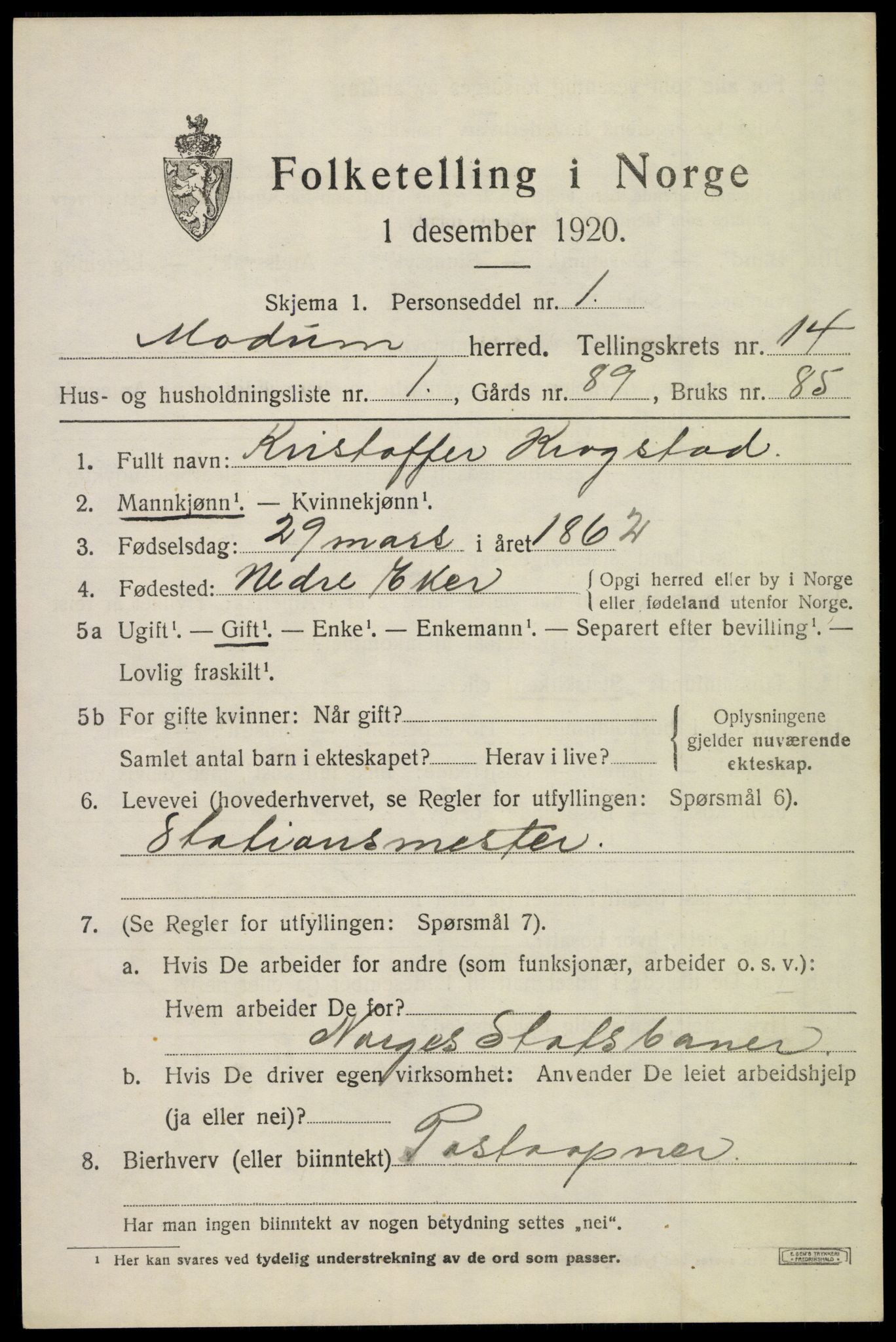 SAKO, 1920 census for Modum, 1920, p. 15981