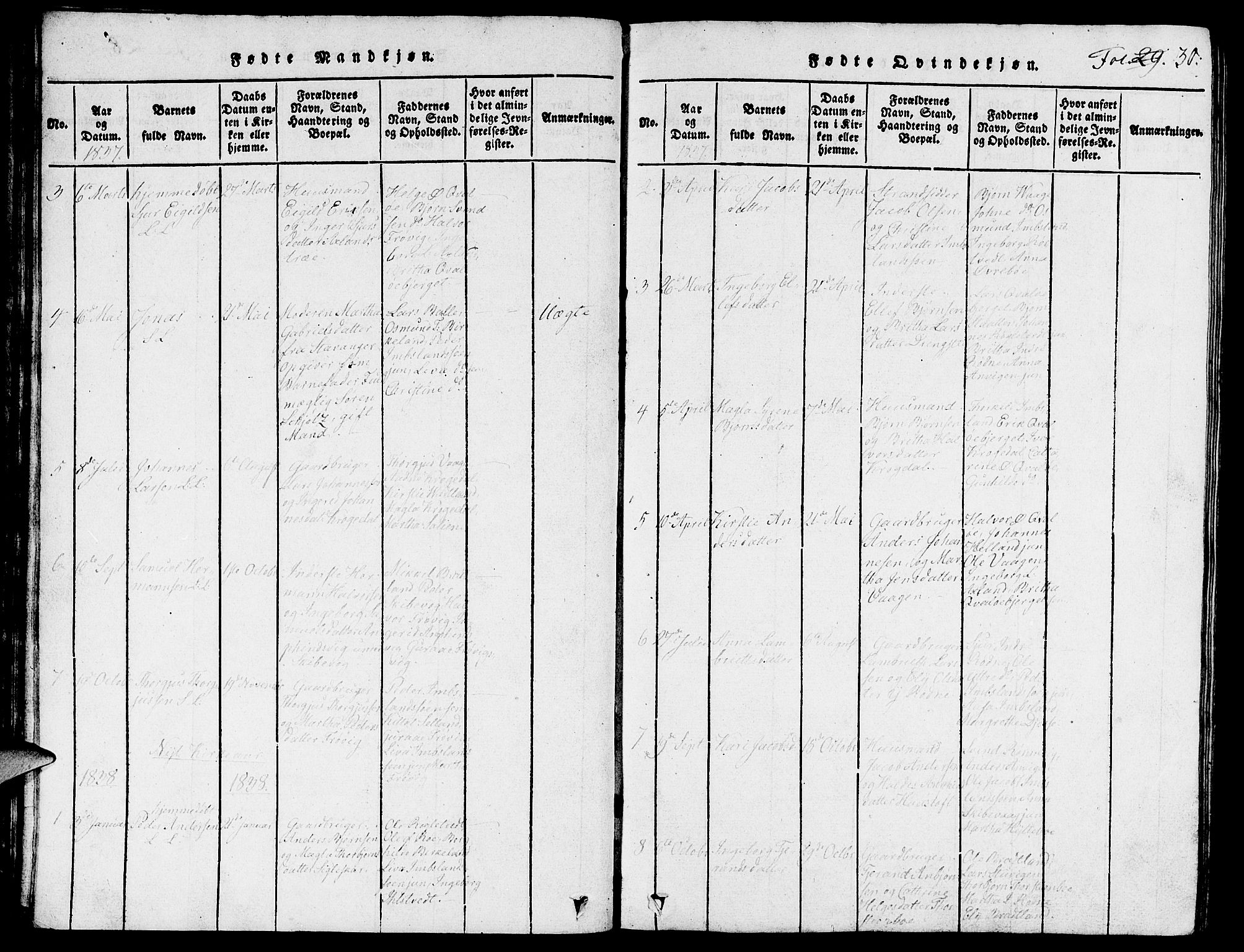 Vikedal sokneprestkontor, SAST/A-101840/01/V: Parish register (copy) no. B 3, 1816-1867, p. 30
