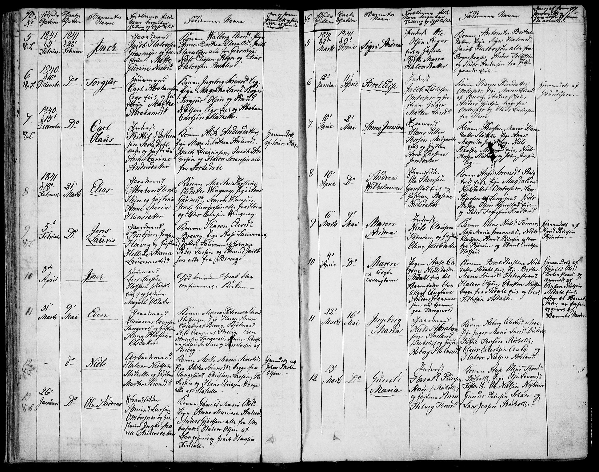 Bamble kirkebøker, AV/SAKO-A-253/F/Fa/L0004: Parish register (official) no. I 4, 1834-1853, p. 70-71