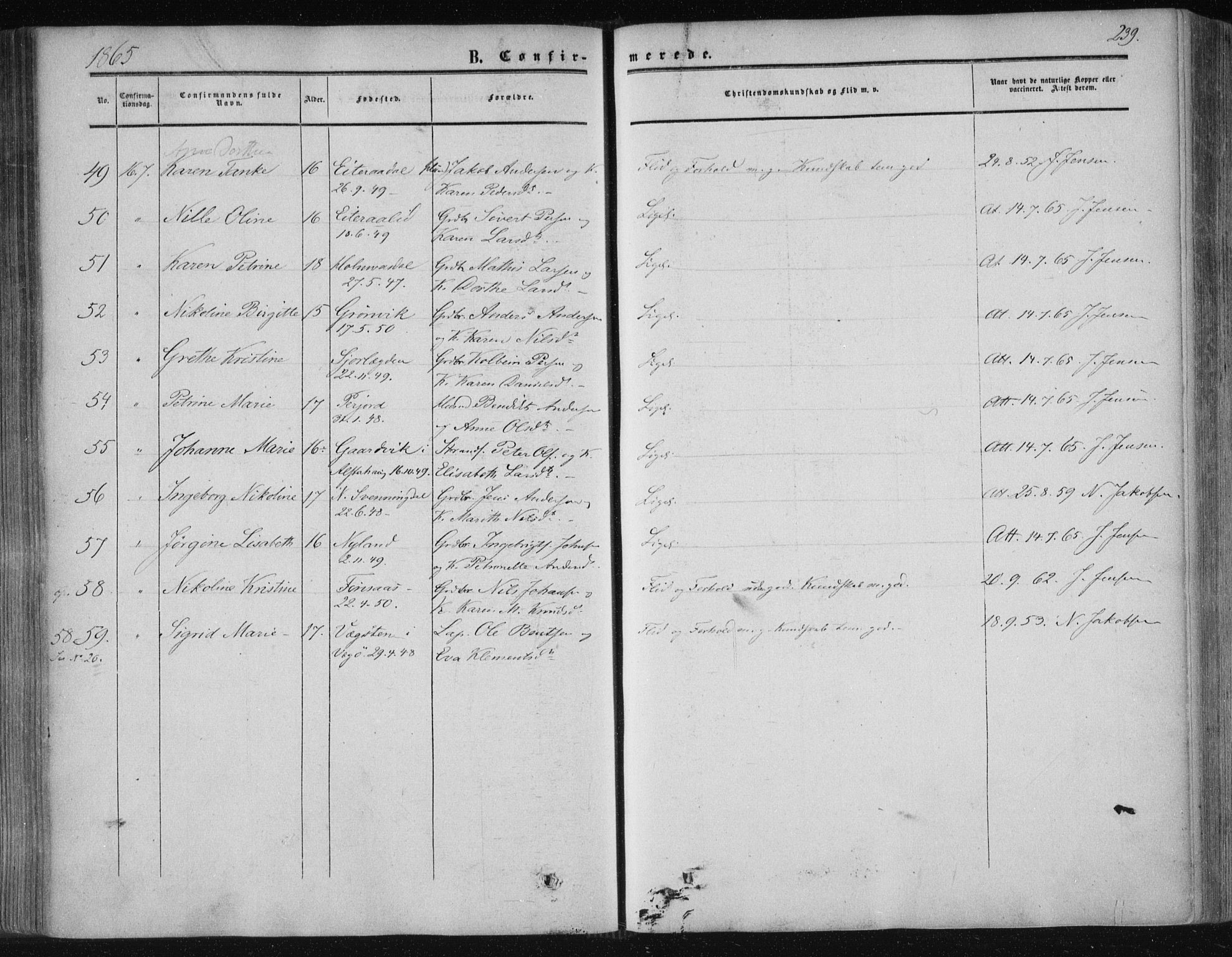 Ministerialprotokoller, klokkerbøker og fødselsregistre - Nordland, SAT/A-1459/820/L0293: Parish register (official) no. 820A14, 1855-1865, p. 239
