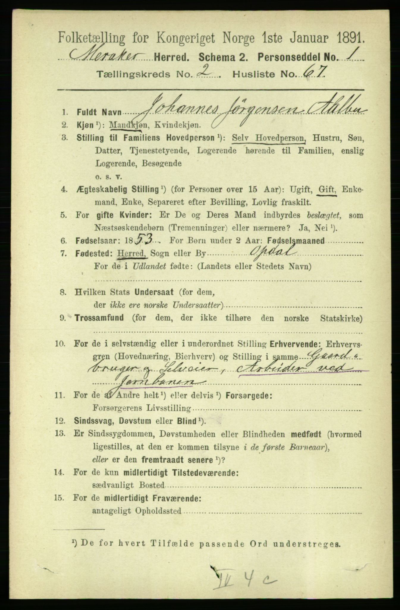 RA, 1891 census for 1711 Meråker, 1891, p. 1058