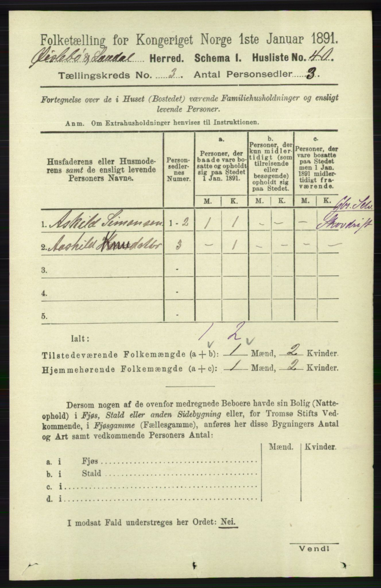 RA, 1891 census for 1021 Øyslebø og Laudal, 1891, p. 737