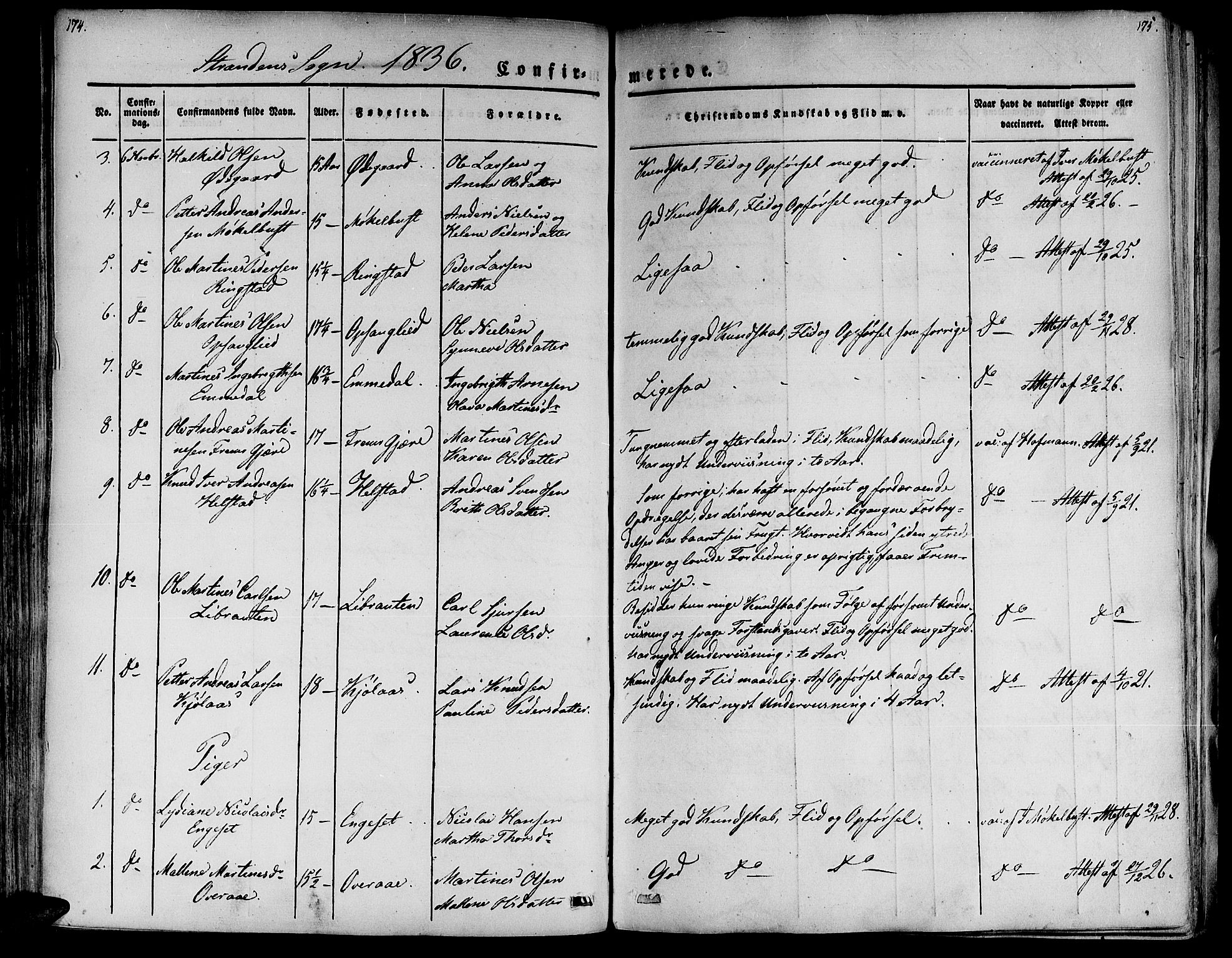Ministerialprotokoller, klokkerbøker og fødselsregistre - Møre og Romsdal, SAT/A-1454/520/L0274: Parish register (official) no. 520A04, 1827-1864, p. 174-175