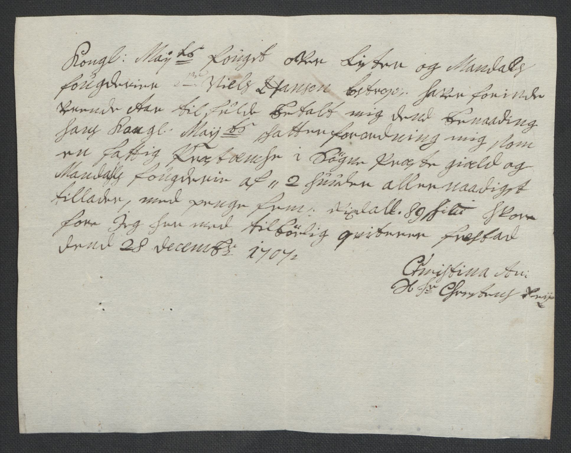 Rentekammeret inntil 1814, Reviderte regnskaper, Fogderegnskap, RA/EA-4092/R43/L2551: Fogderegnskap Lista og Mandal, 1705-1709, p. 543