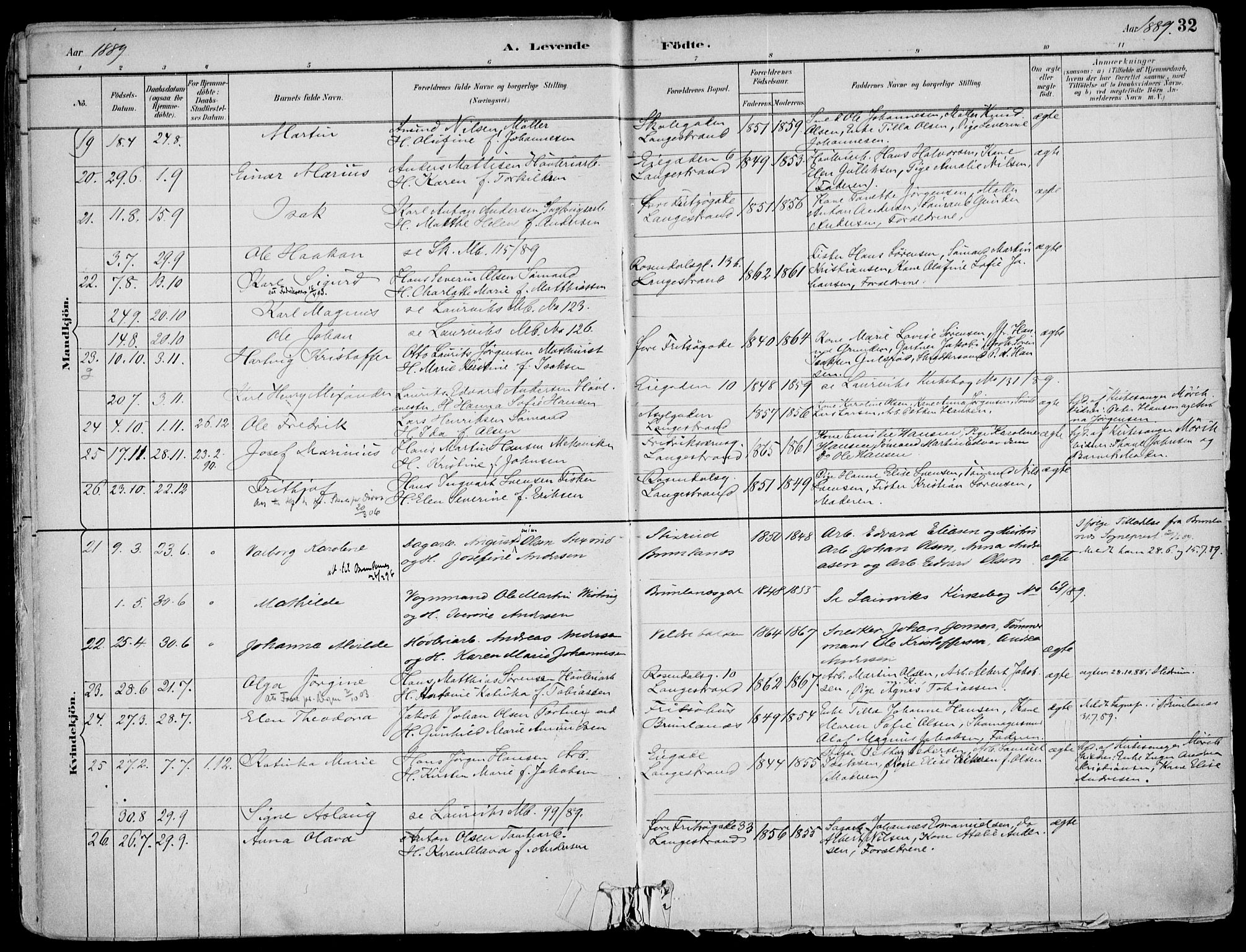 Larvik kirkebøker, AV/SAKO-A-352/F/Fb/L0004: Parish register (official) no. II 4, 1884-1902, p. 32