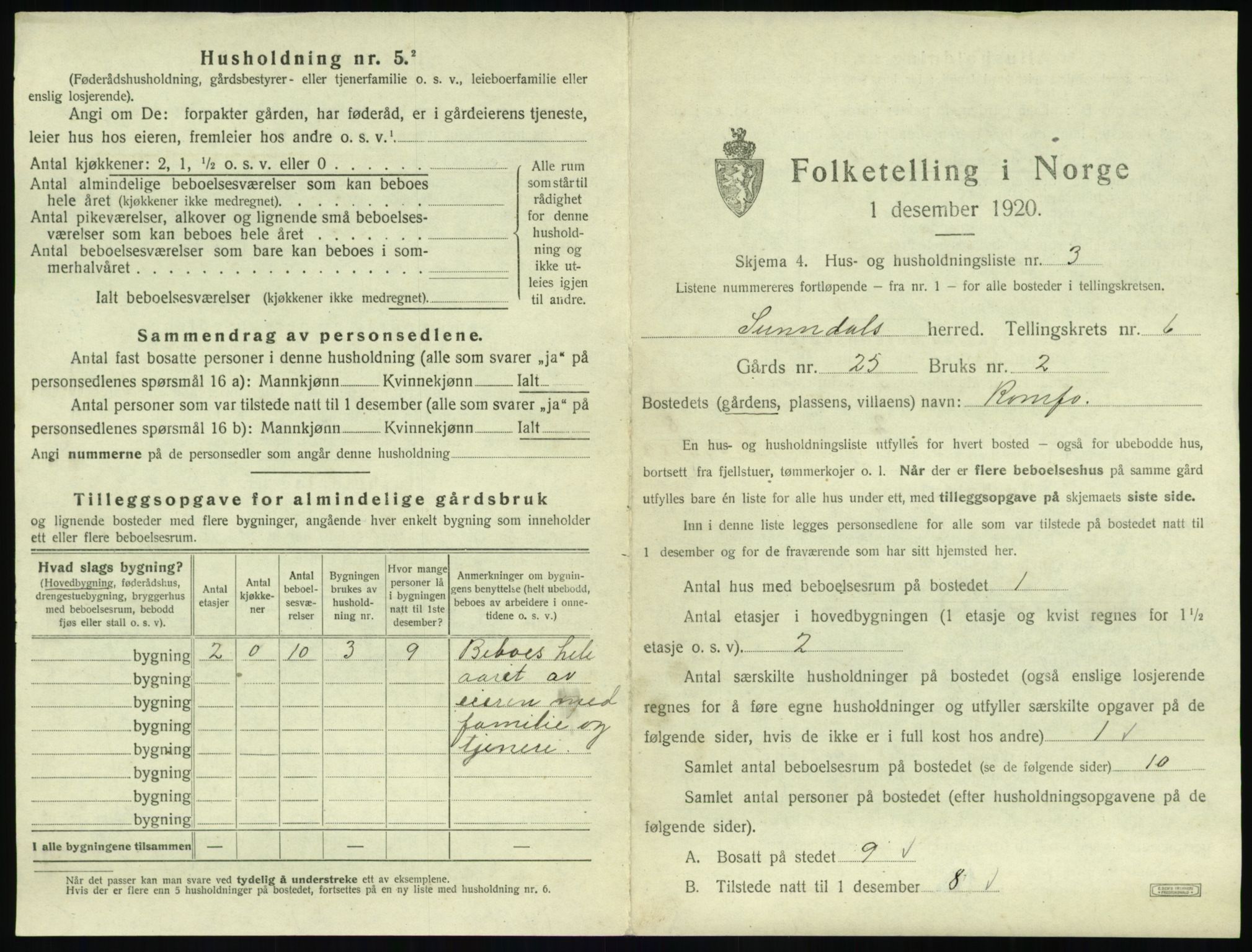 SAT, 1920 census for Sunndal, 1920, p. 590