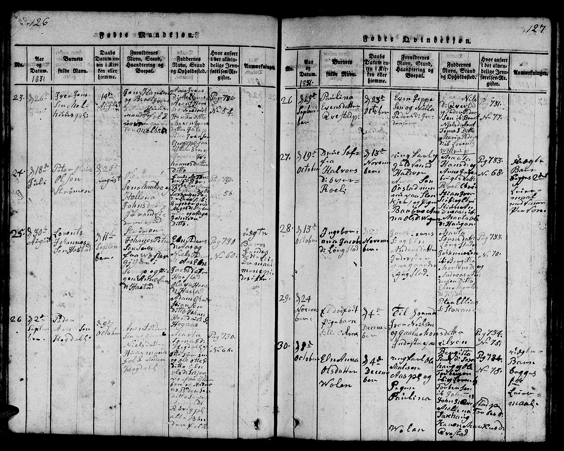 Ministerialprotokoller, klokkerbøker og fødselsregistre - Nord-Trøndelag, SAT/A-1458/730/L0298: Parish register (copy) no. 730C01, 1816-1849, p. 126-127
