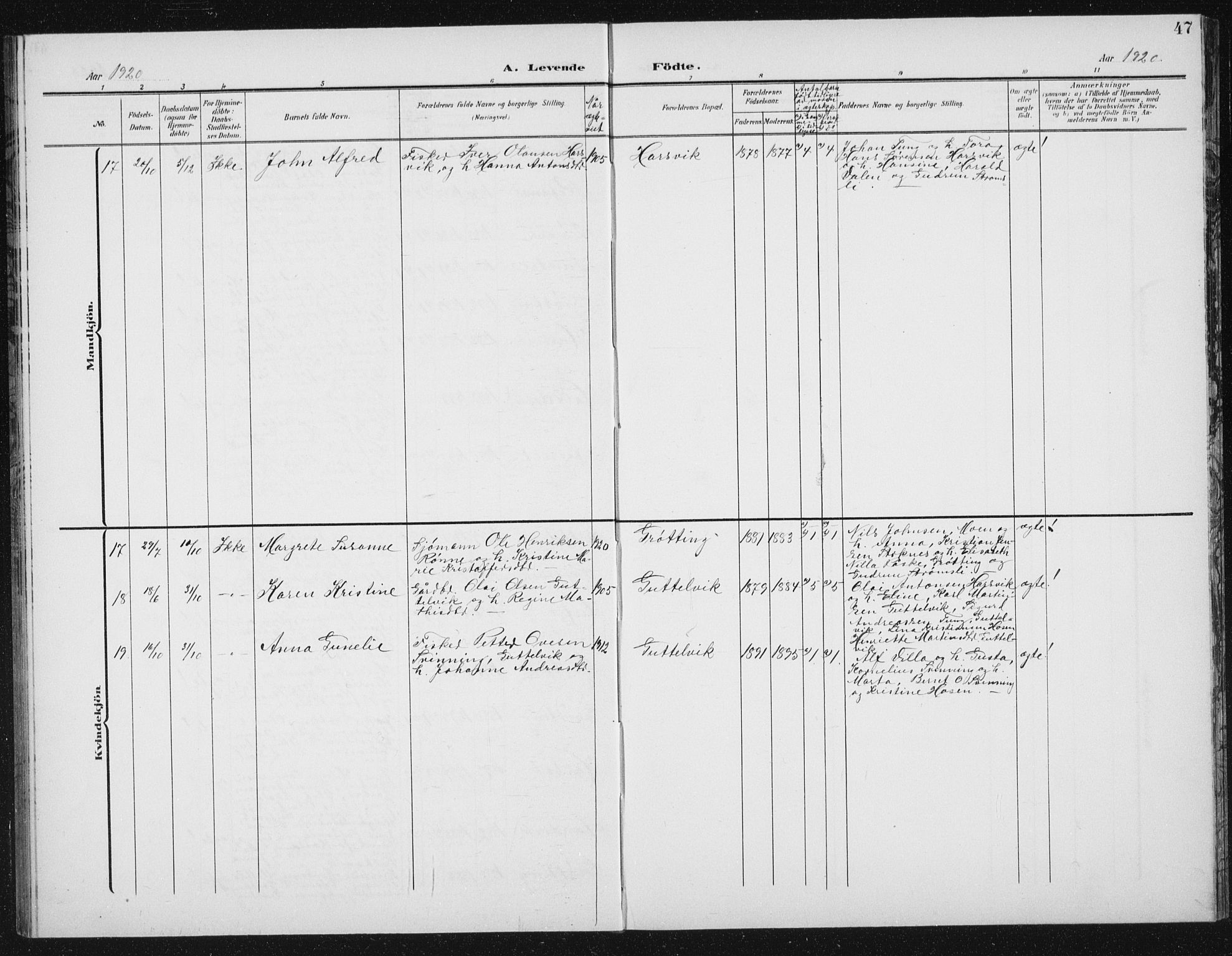 Ministerialprotokoller, klokkerbøker og fødselsregistre - Sør-Trøndelag, SAT/A-1456/656/L0699: Parish register (copy) no. 656C05, 1905-1920, p. 47