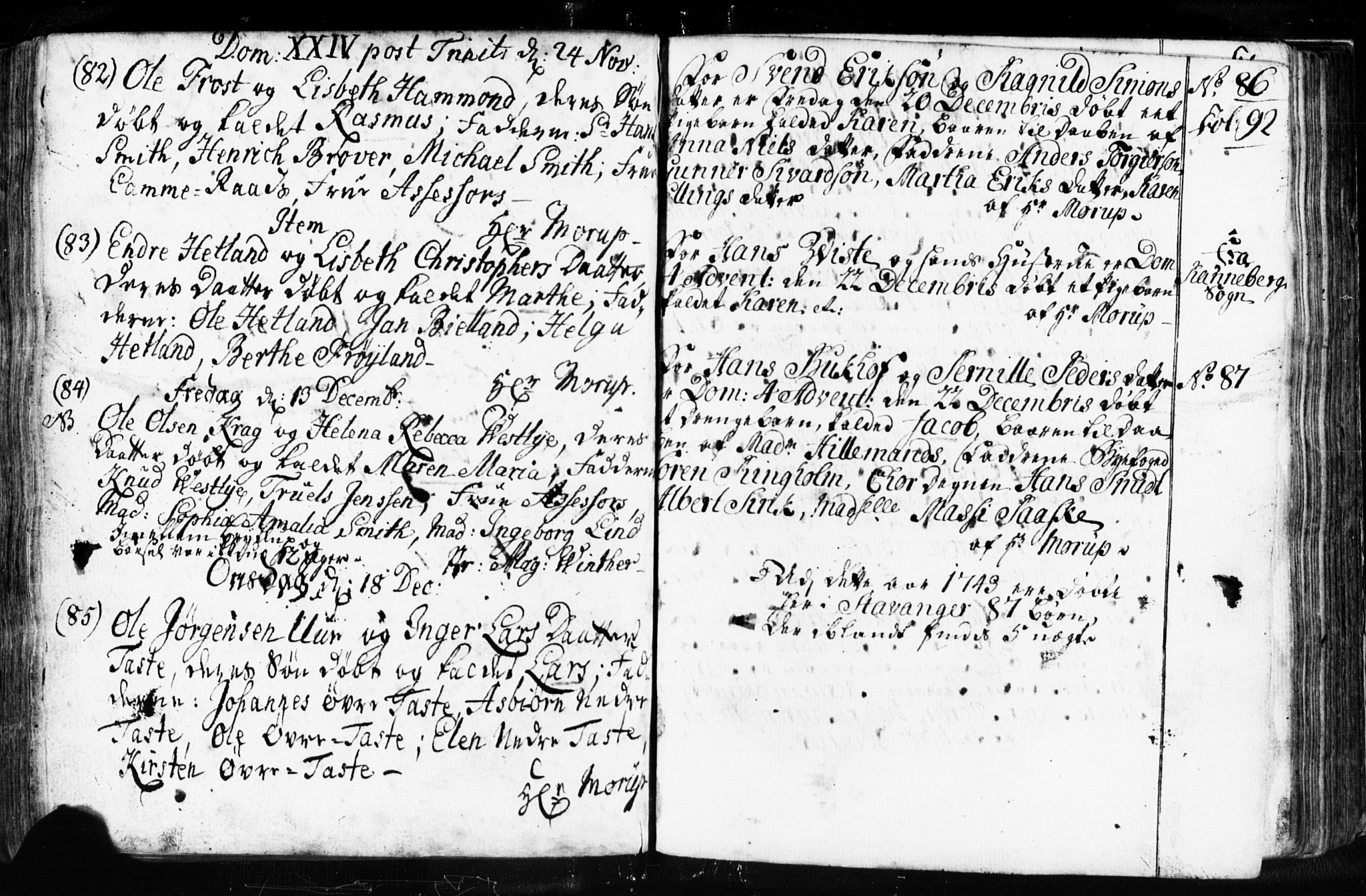 Domkirken sokneprestkontor, AV/SAST-A-101812/001/30/30BB/L0003: Parish register (copy) no. B 3, 1733-1751, p. 92