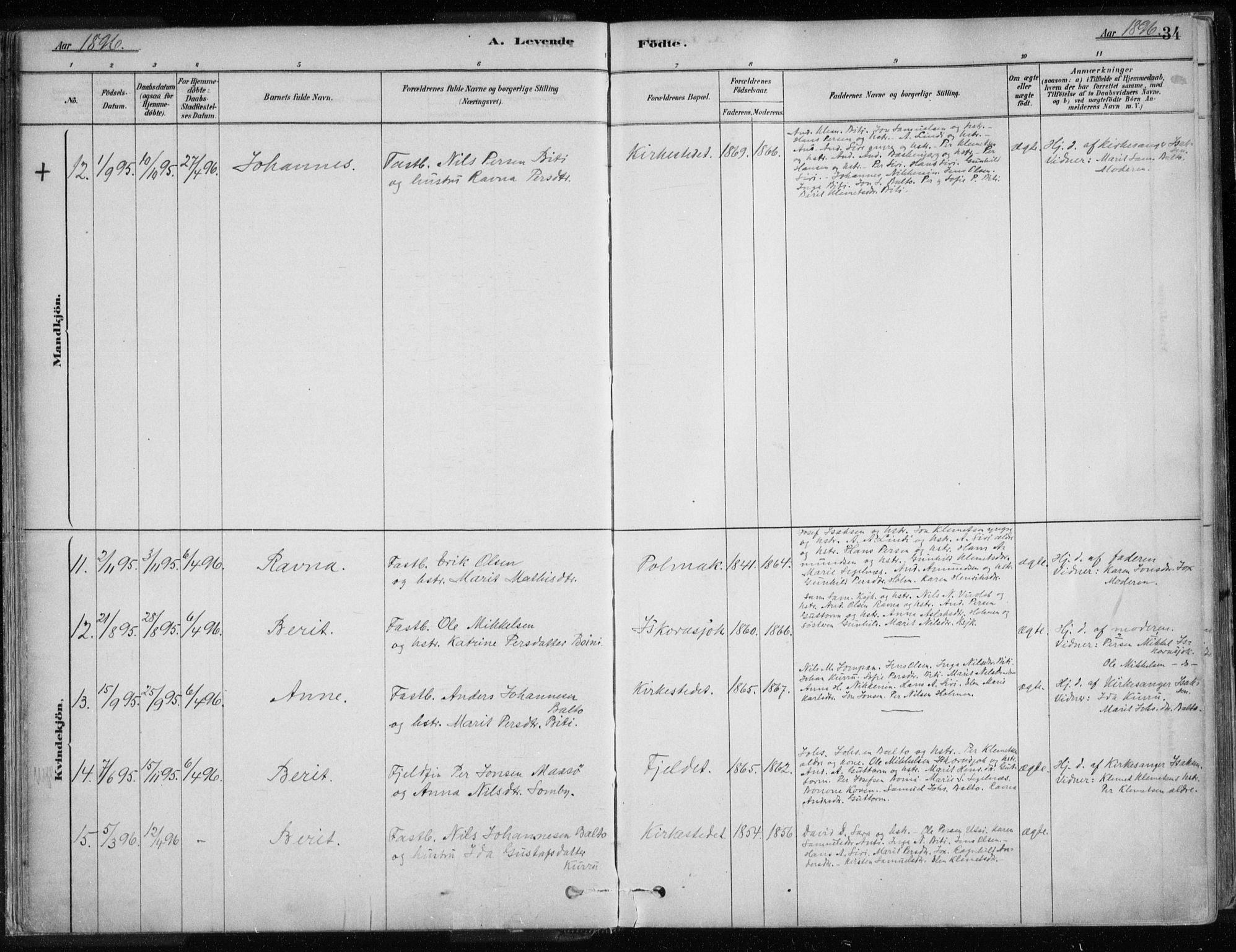 Karasjok sokneprestkontor, AV/SATØ-S-1352/H/Ha/L0002kirke: Parish register (official) no. 2, 1885-1906, p. 34