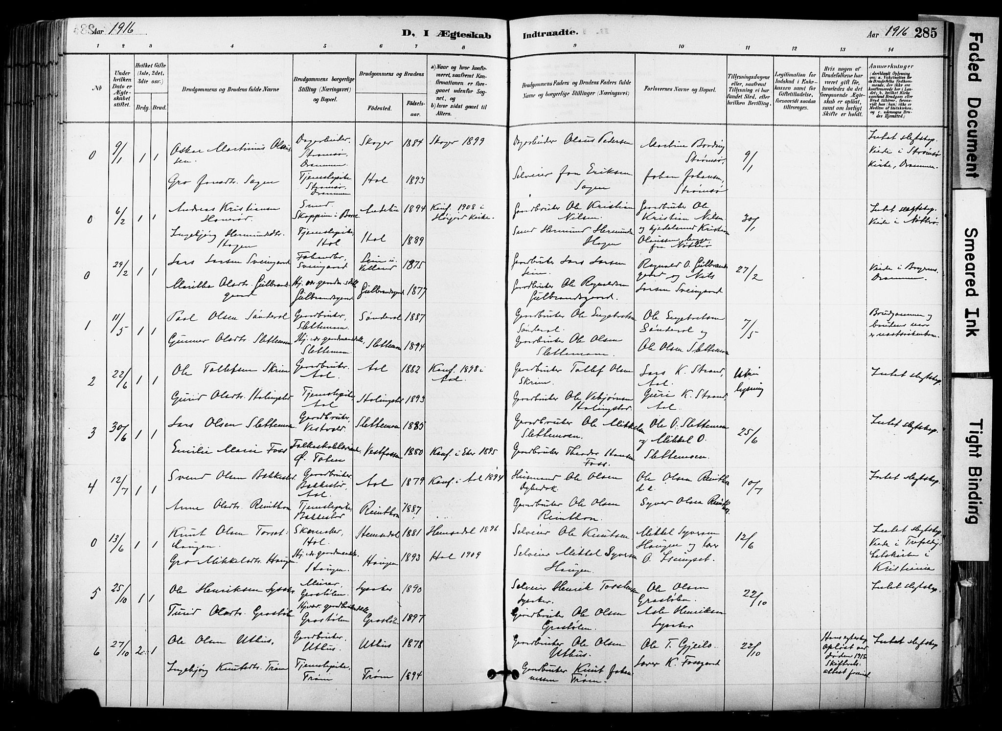 Hol kirkebøker, AV/SAKO-A-227/F/Fa/L0003: Parish register (official) no. I 3, 1887-1918, p. 285