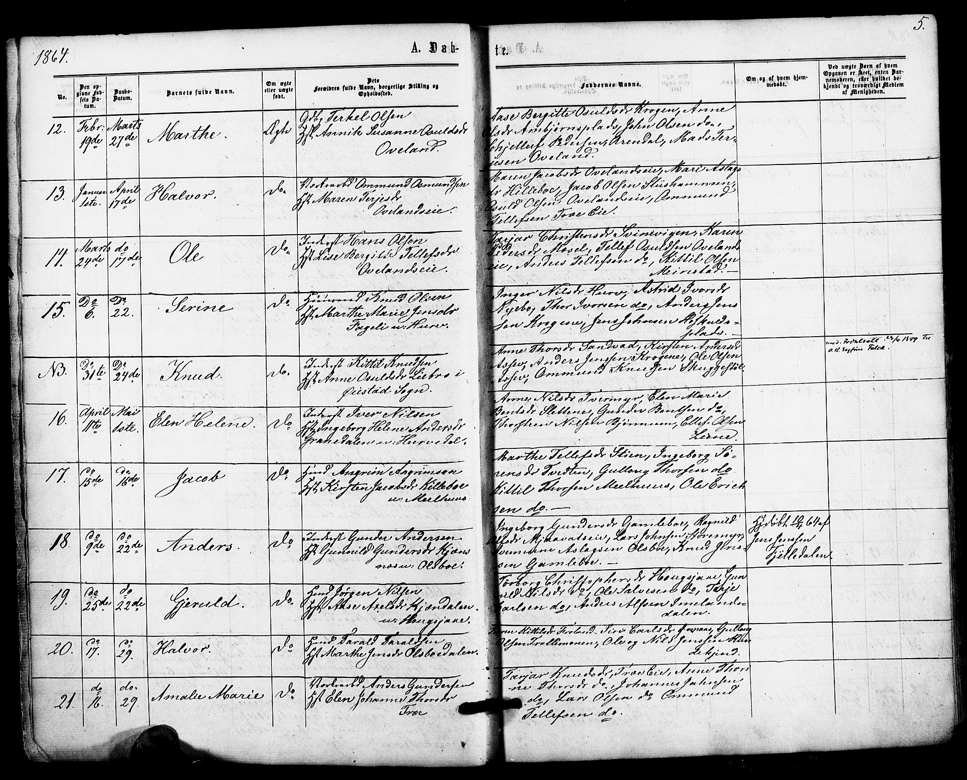 Froland sokneprestkontor, SAK/1111-0013/F/Fa/L0003: Parish register (official) no. A 3, 1864-1881, p. 5