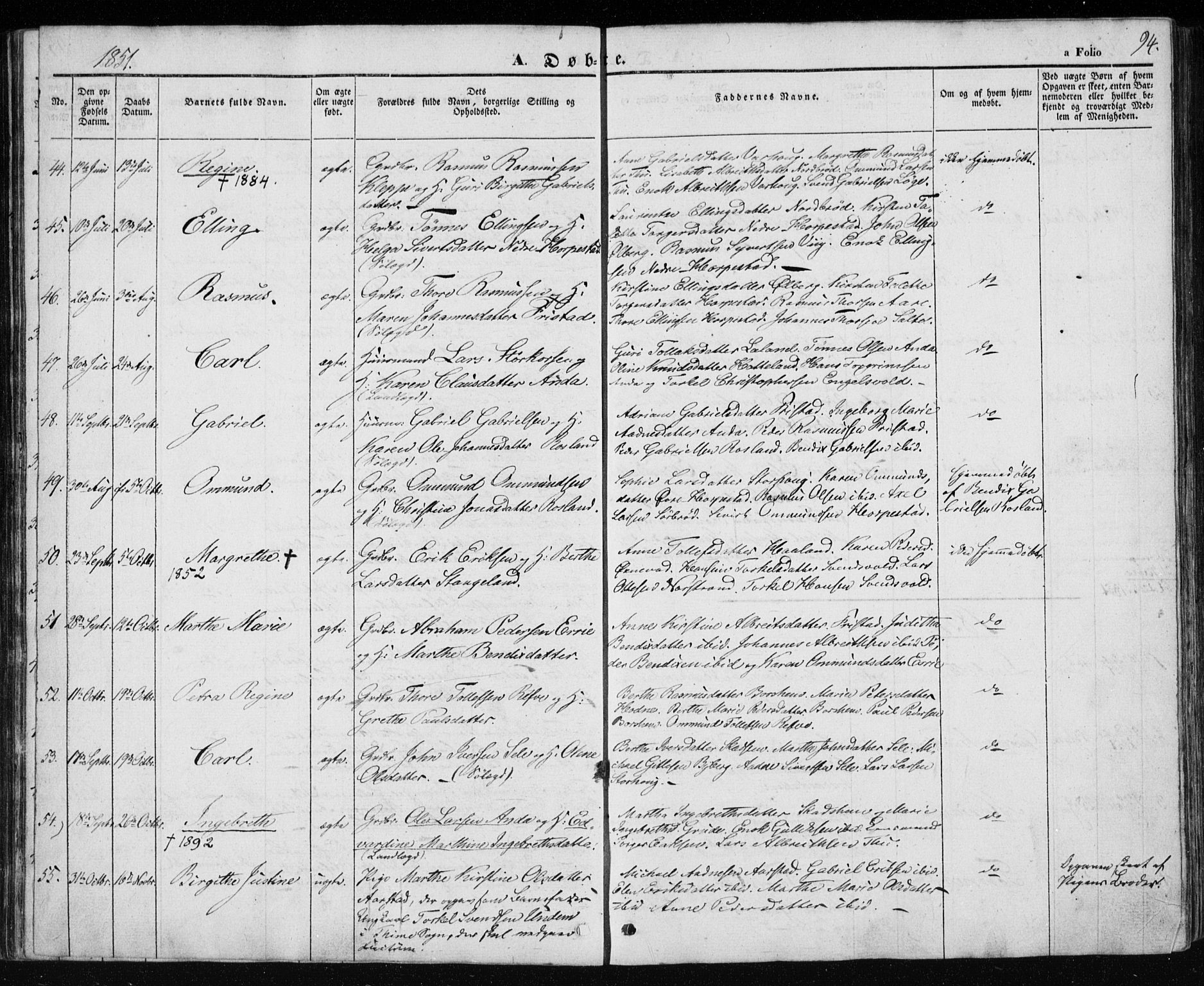 Klepp sokneprestkontor, AV/SAST-A-101803/001/3/30BA/L0004: Parish register (official) no. A 4, 1842-1852, p. 94