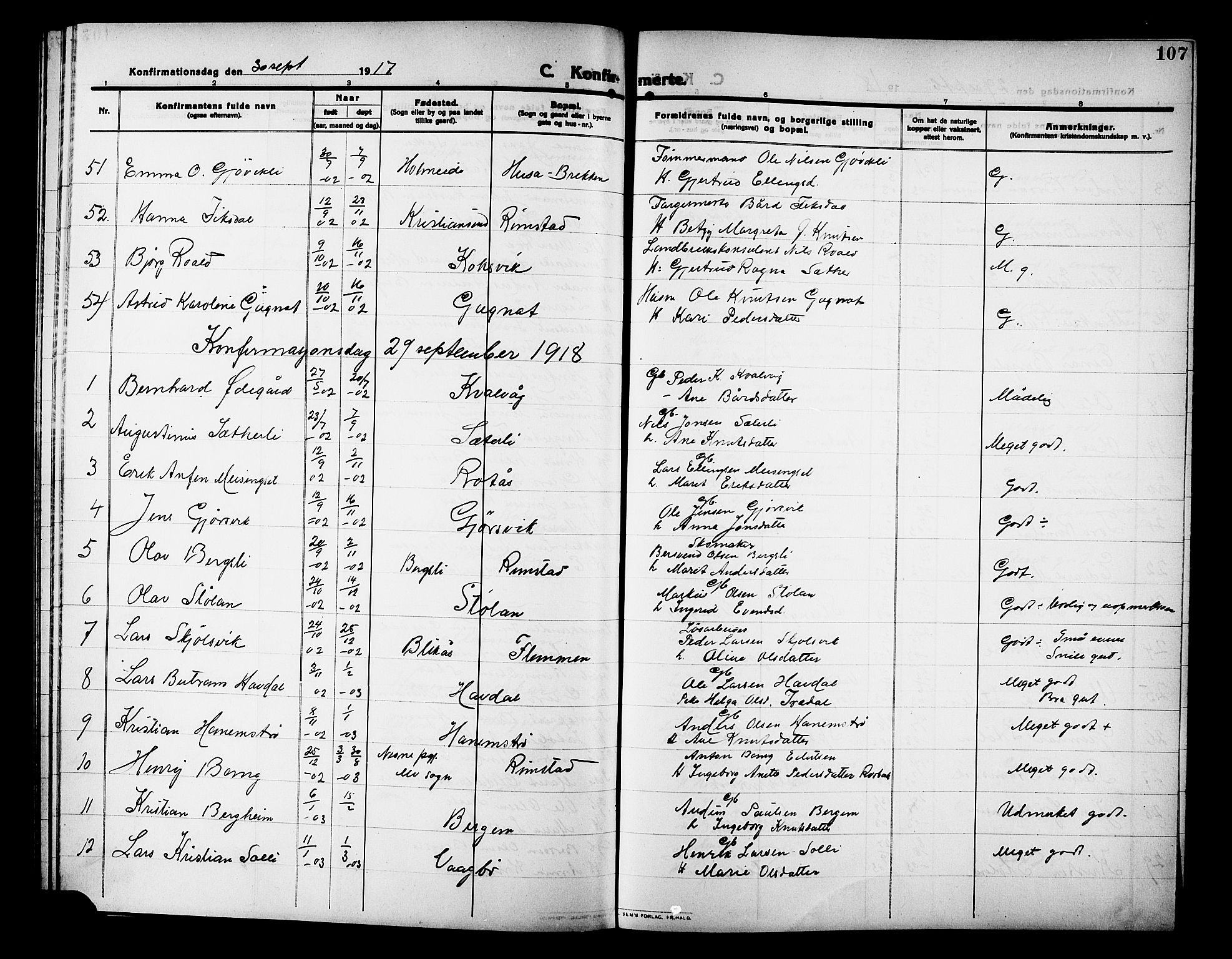 Ministerialprotokoller, klokkerbøker og fødselsregistre - Møre og Romsdal, SAT/A-1454/586/L0993: Parish register (copy) no. 586C04, 1910-1918, p. 107
