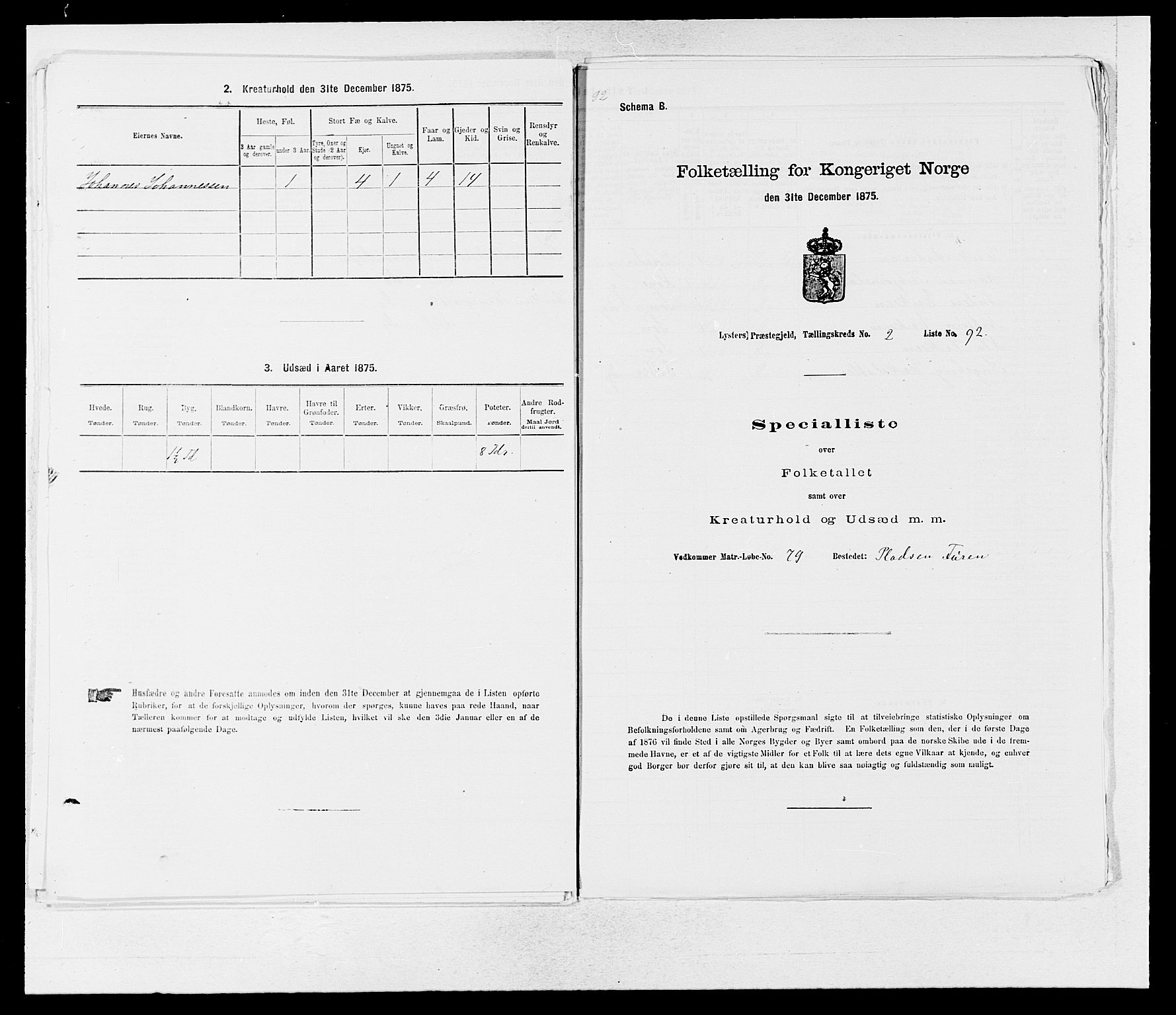 SAB, 1875 census for 1426P Luster, 1875, p. 428