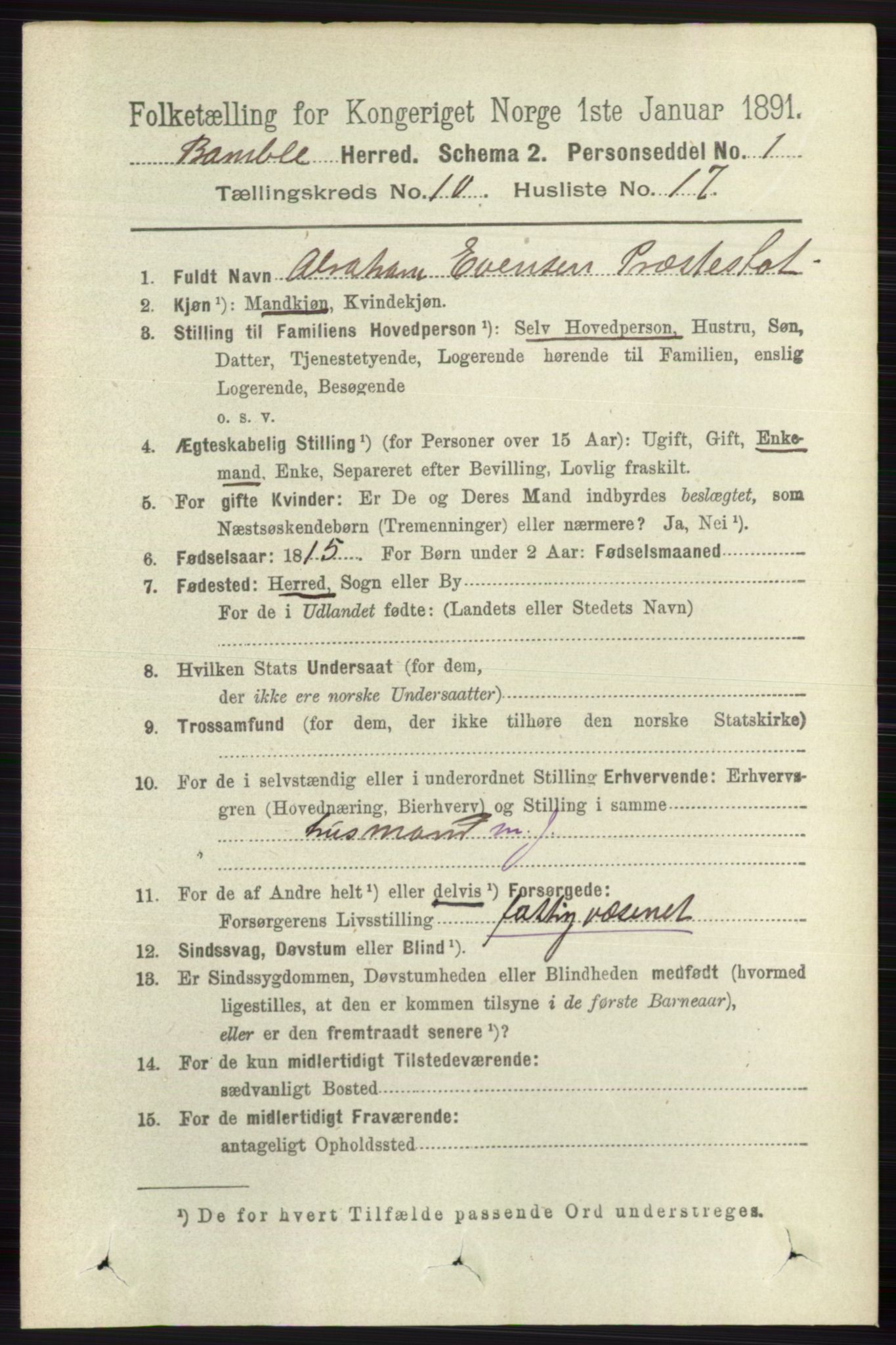 RA, 1891 census for 0814 Bamble, 1891, p. 5888