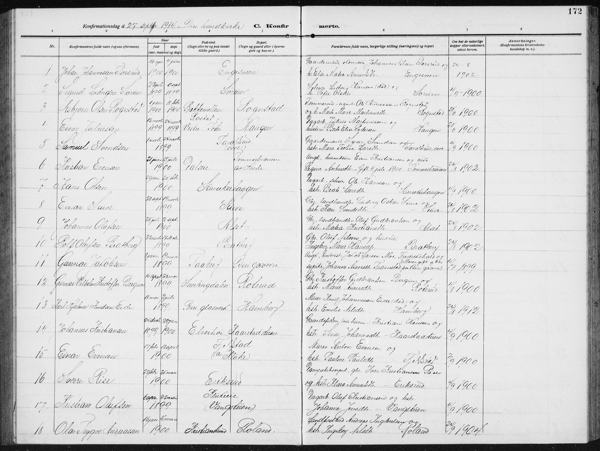 Biri prestekontor, SAH/PREST-096/H/Ha/Hab/L0006: Parish register (copy) no. 6, 1909-1938, p. 172