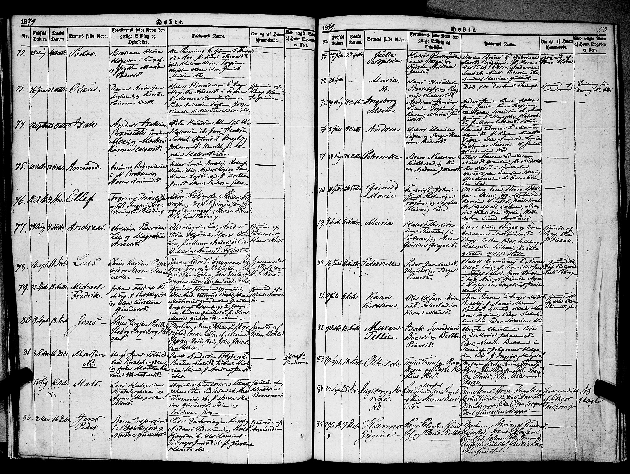Gjerpen kirkebøker, SAKO/A-265/F/Fa/L0007a: Parish register (official) no. I 7A, 1834-1857, p. 113